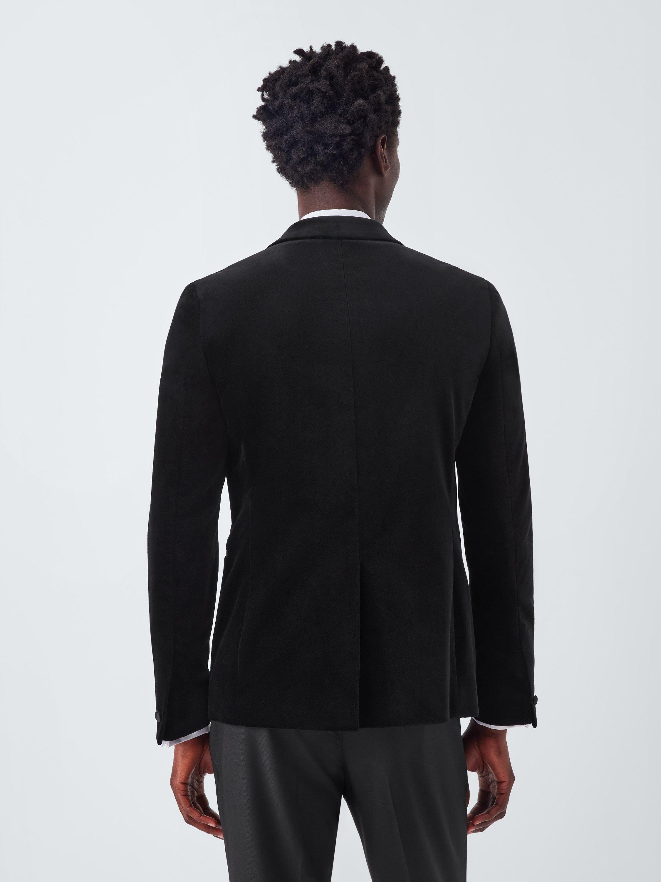 Product image 2 of 7, which shows John Lewis Satin Peak Lapel Slim Fit Velvet Dinner Jacket, Black, 36R