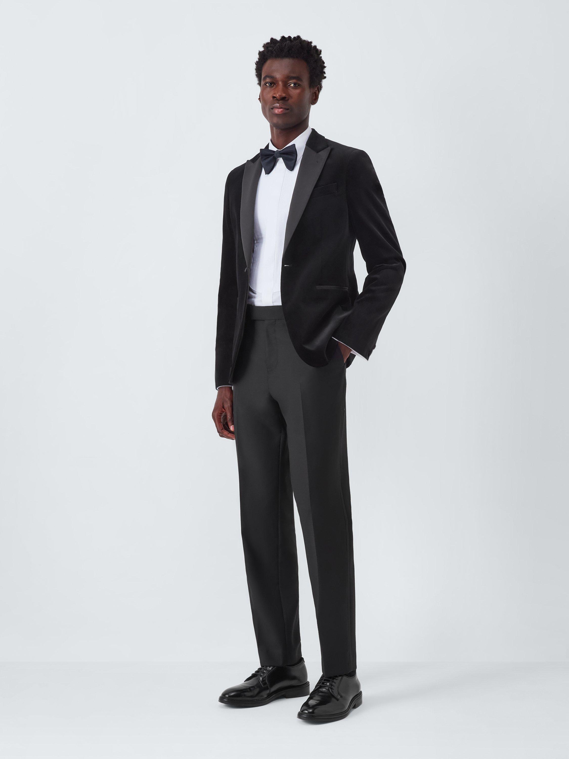 Product image 3 of 7, which shows John Lewis Satin Peak Lapel Slim Fit Velvet Dinner Jacket, Black, 36R