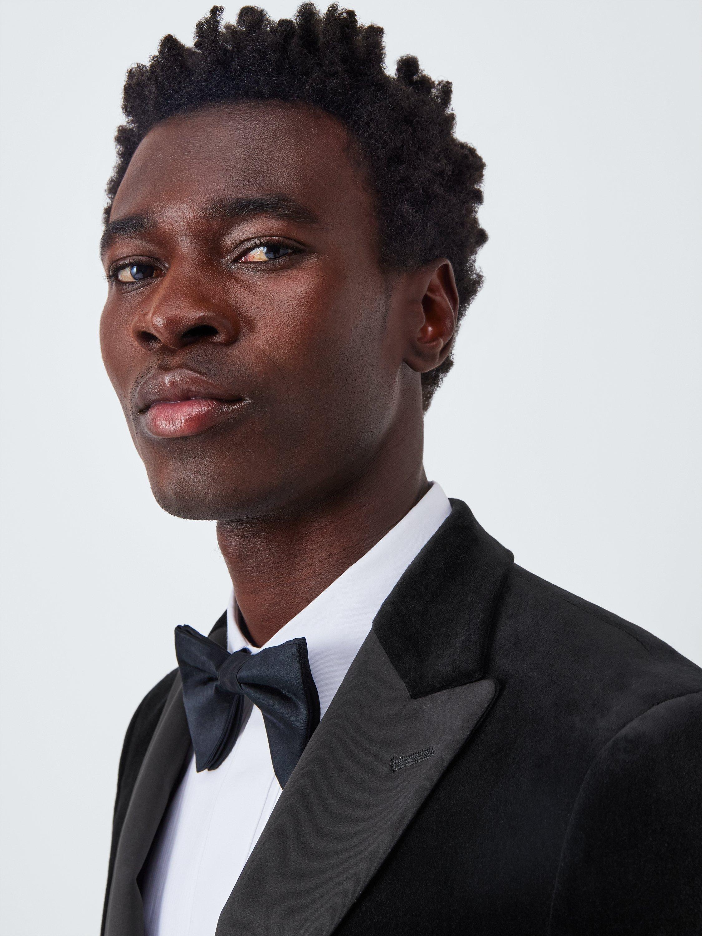 Product image 7 of 7, which shows John Lewis Satin Peak Lapel Slim Fit Velvet Dinner Jacket, Black, 36R