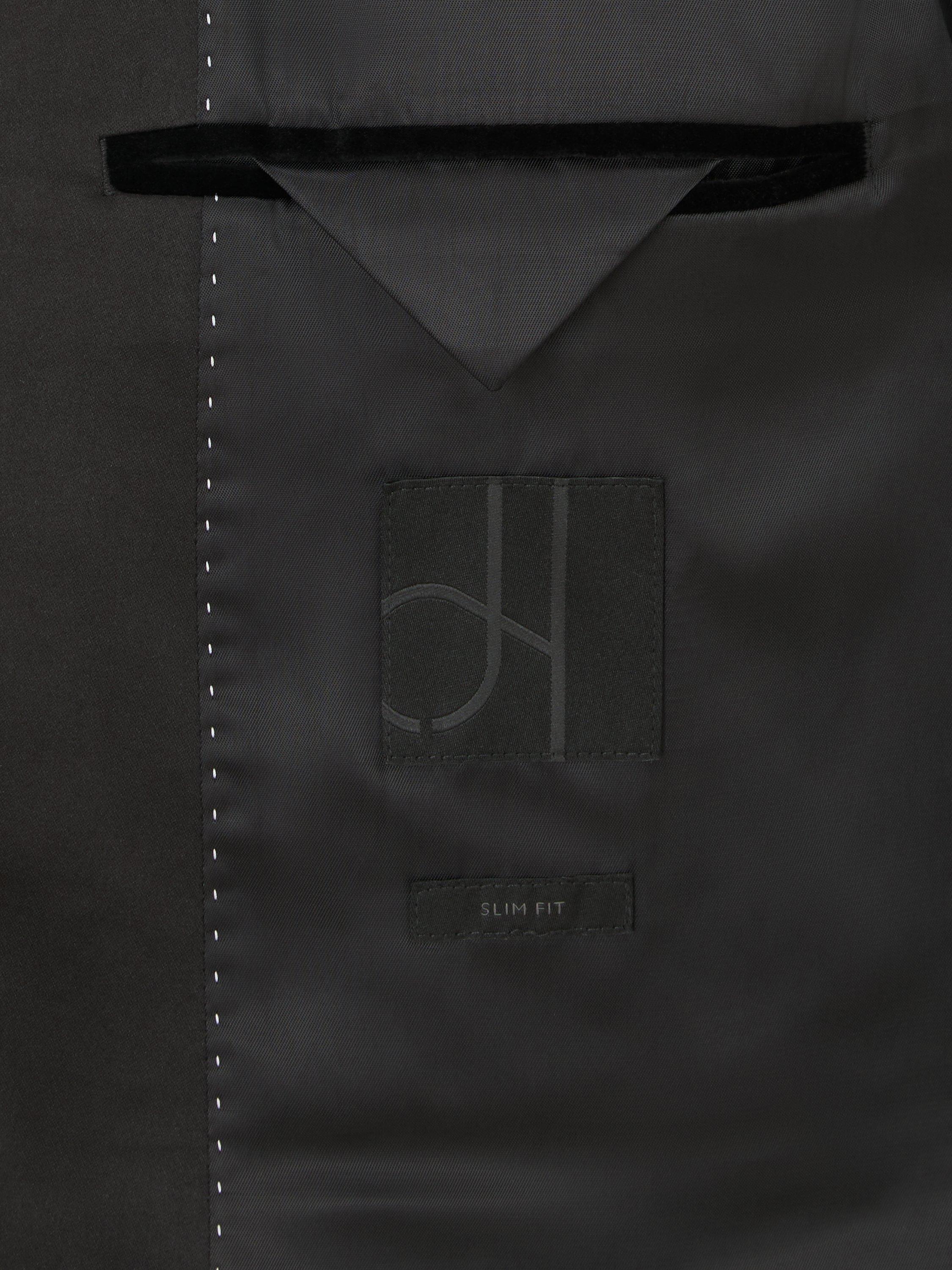 Product image 5 of 7, which shows John Lewis Satin Peak Lapel Slim Fit Velvet Dinner Jacket, Black, 36R