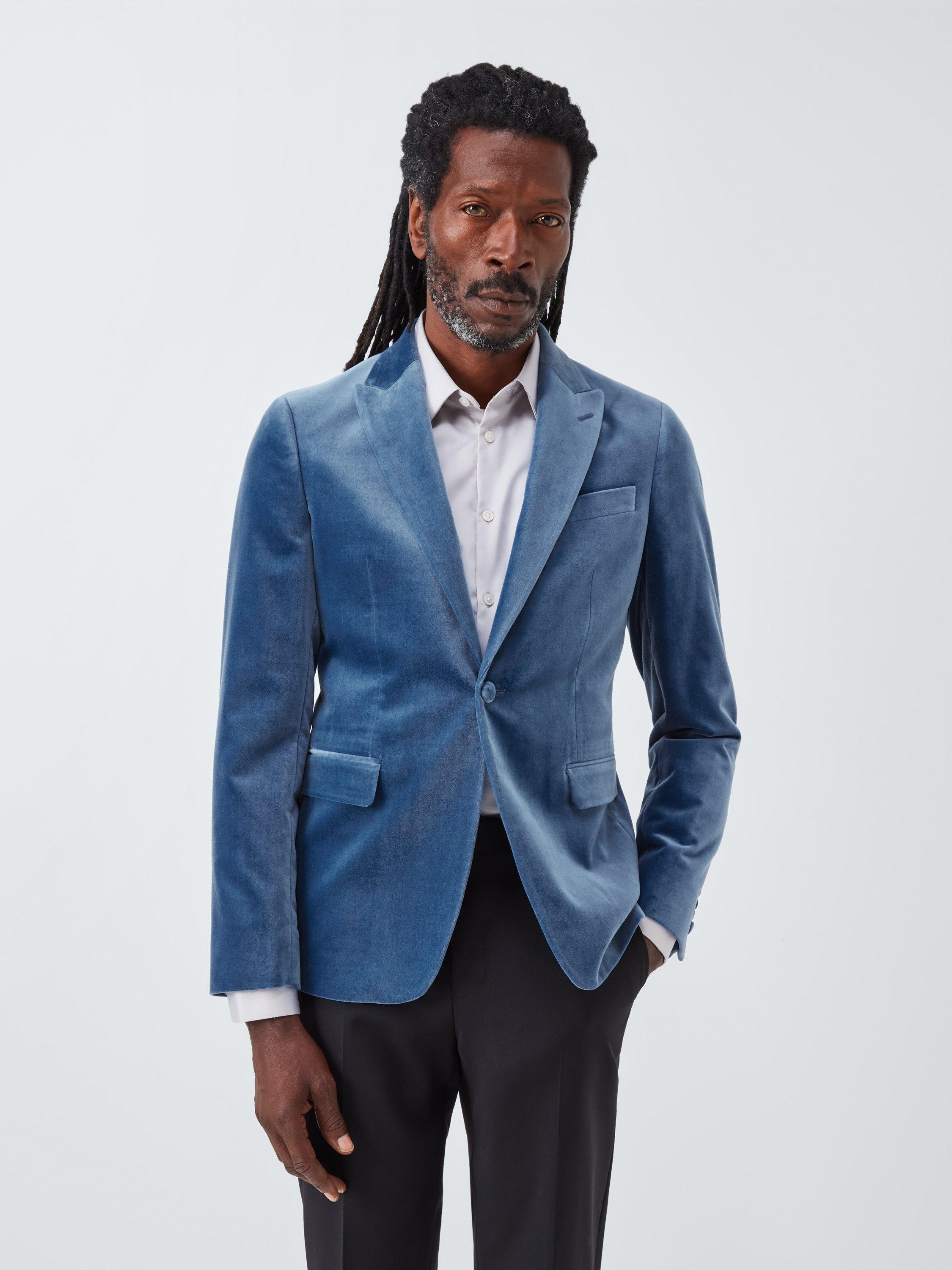 Product image 1 of 7, which shows John Lewis Slim Fit Single Breasted Velvet Blazer, Moonlight Blue, 36R