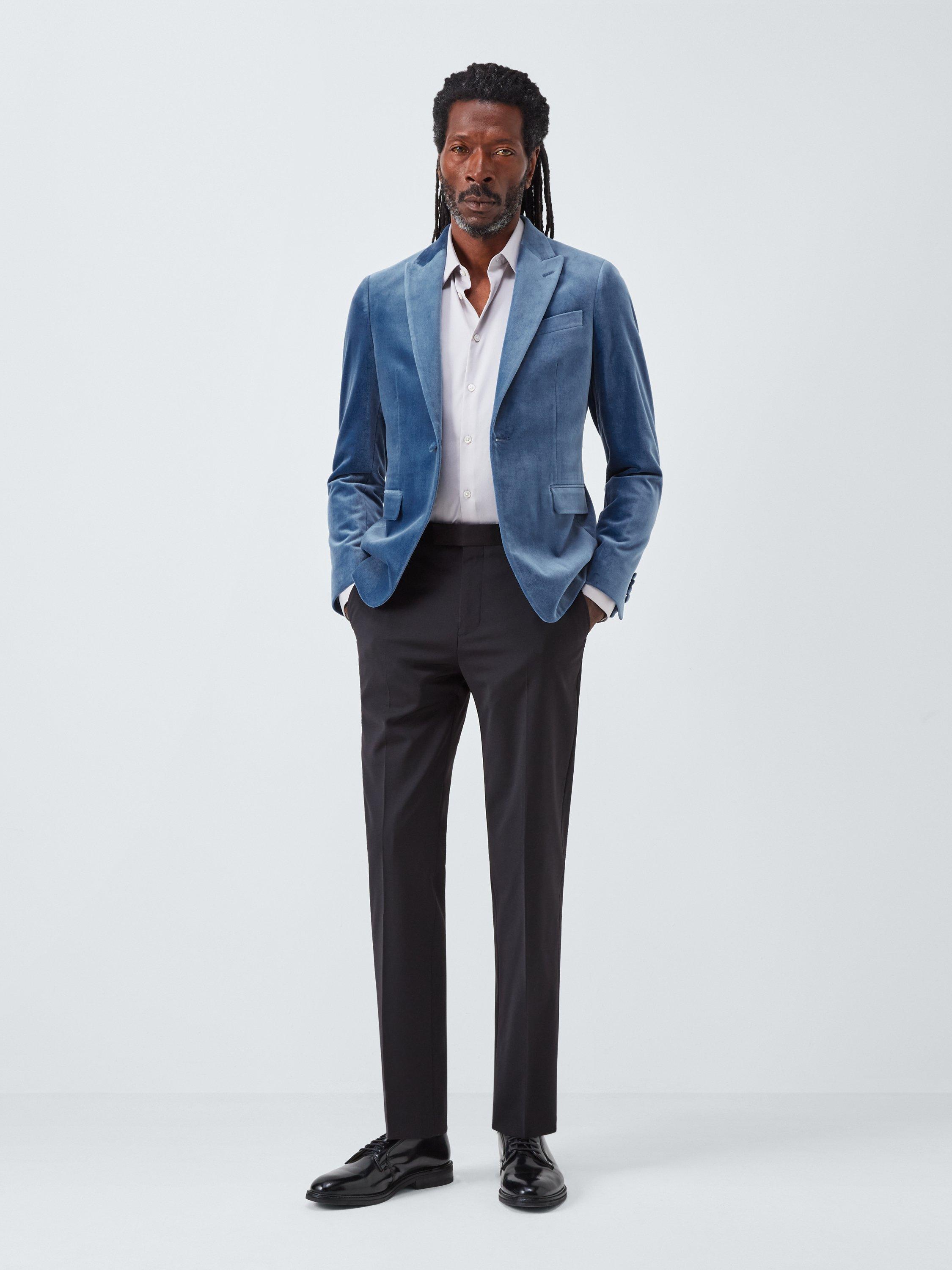 Product image 3 of 7, which shows John Lewis Slim Fit Single Breasted Velvet Blazer, Moonlight Blue, 36R