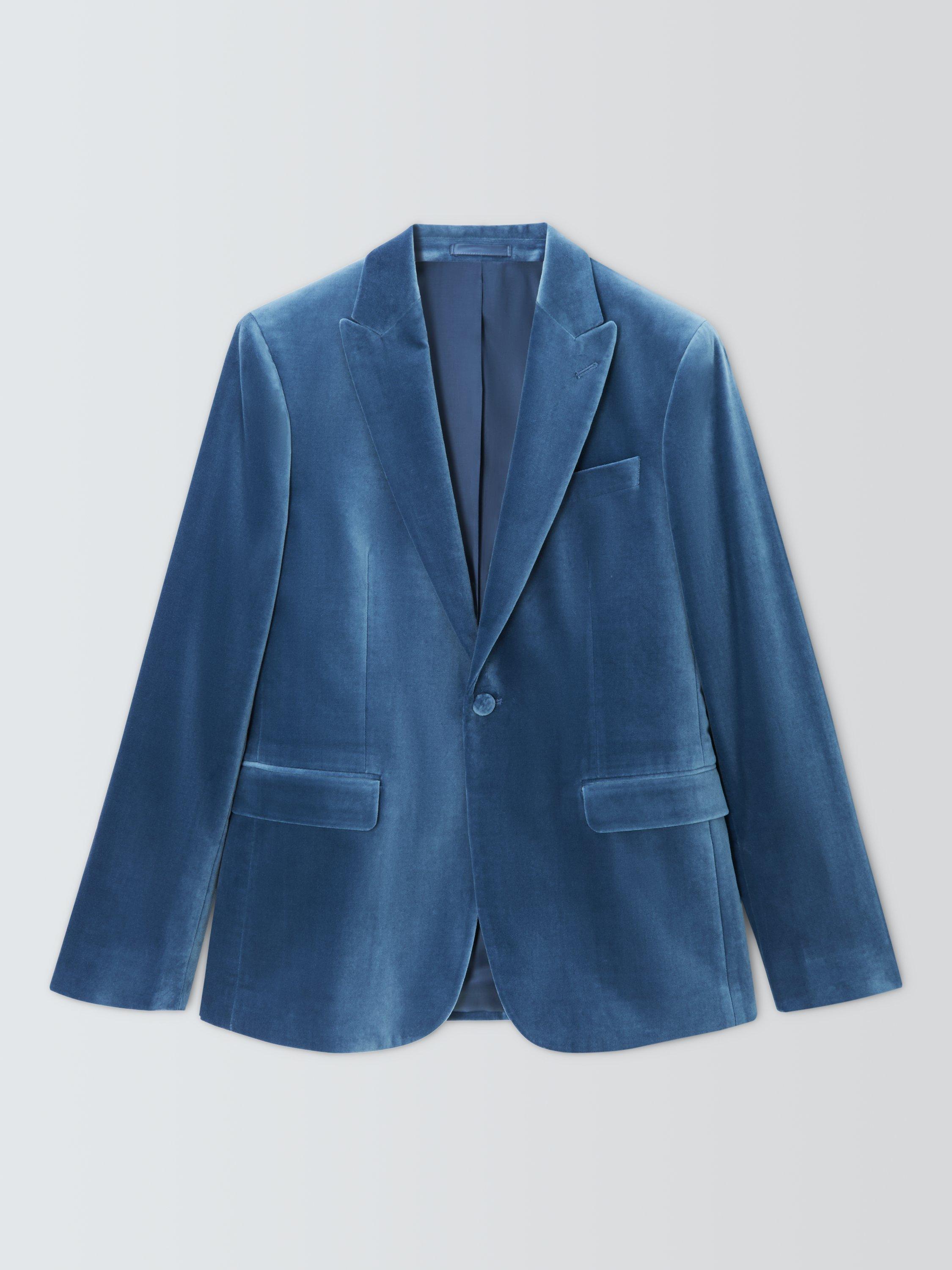 Product image 4 of 7, which shows John Lewis Slim Fit Single Breasted Velvet Blazer, Moonlight Blue, 36R