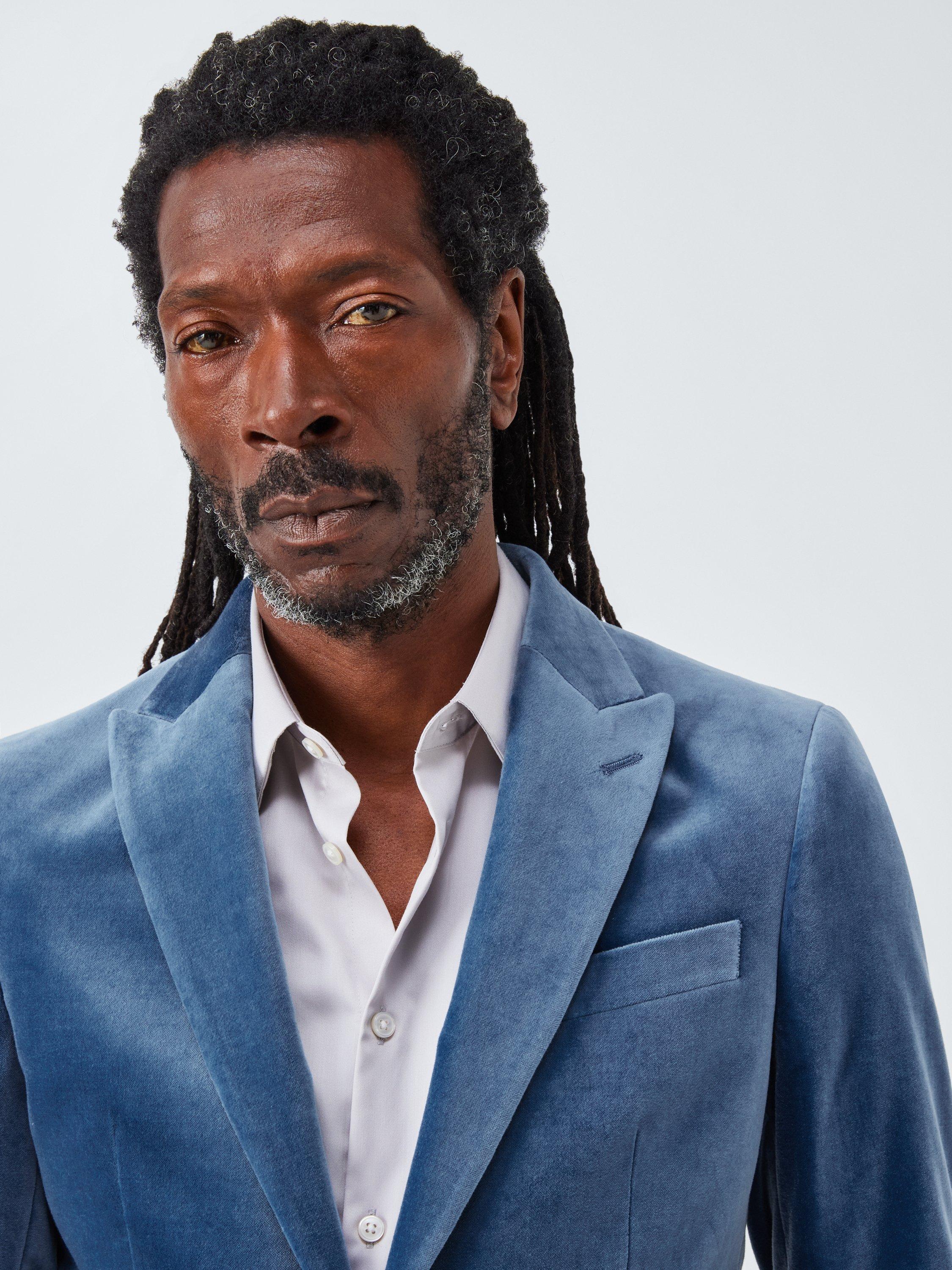 Product image 5 of 7, which shows John Lewis Slim Fit Single Breasted Velvet Blazer, Moonlight Blue, 36R