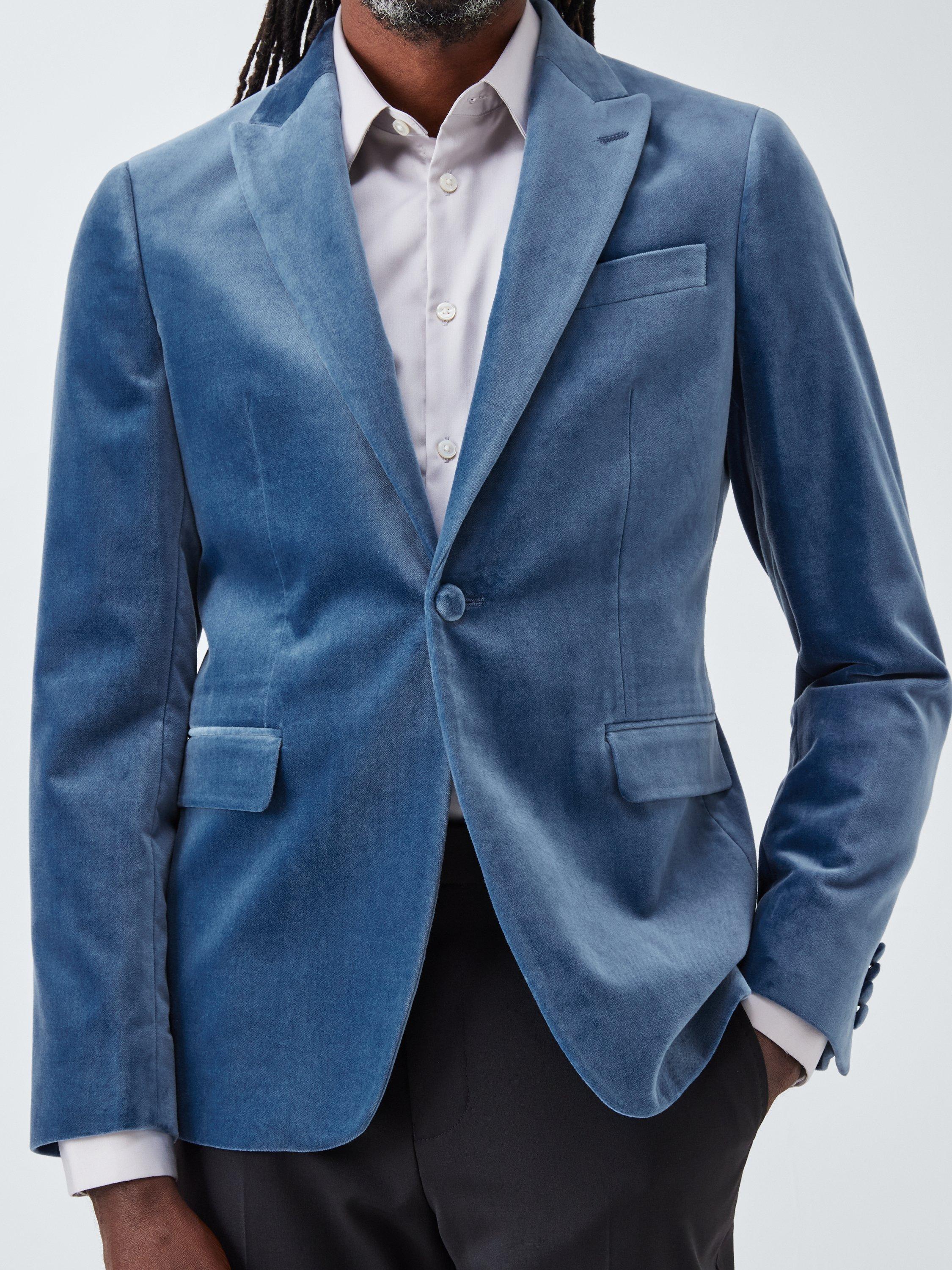 Product image 6 of 7, which shows John Lewis Slim Fit Single Breasted Velvet Blazer, Moonlight Blue, 36R