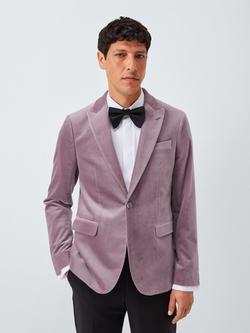 John Lewis Slim Fit Single Breasted Velvet Blazer, Purple Dove
