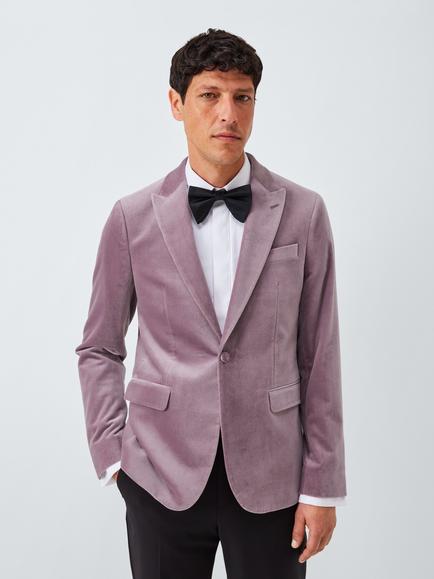 John Lewis Slim Fit Single Breasted Velvet Blazer, Purple Dove