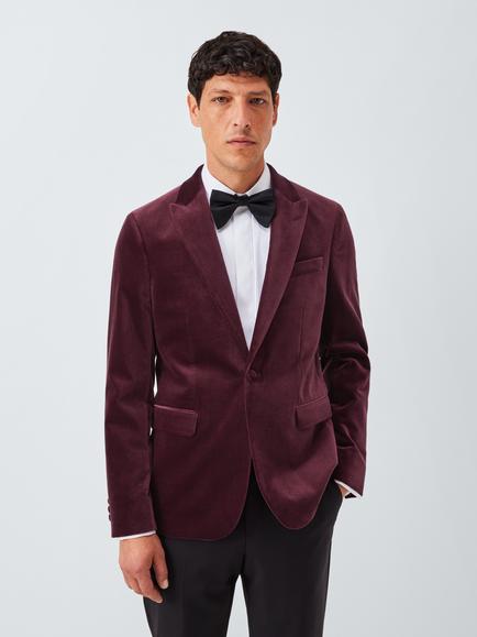 John Lewis Slim Fit Single Breasted Velvet Blazer, Grape