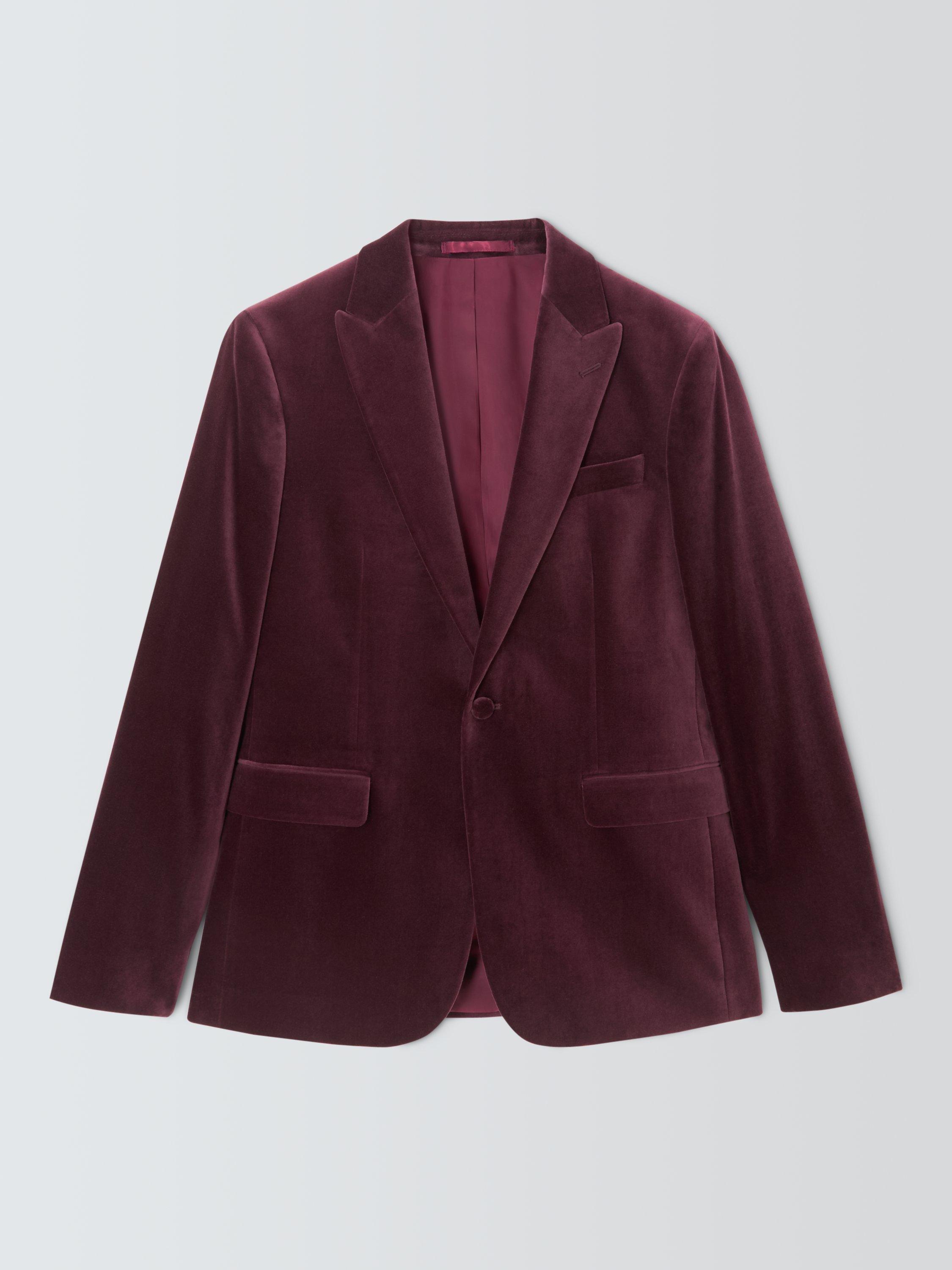 Product image 4 of 7, which shows John Lewis Slim Fit Single Breasted Velvet Blazer, Grape, 36R