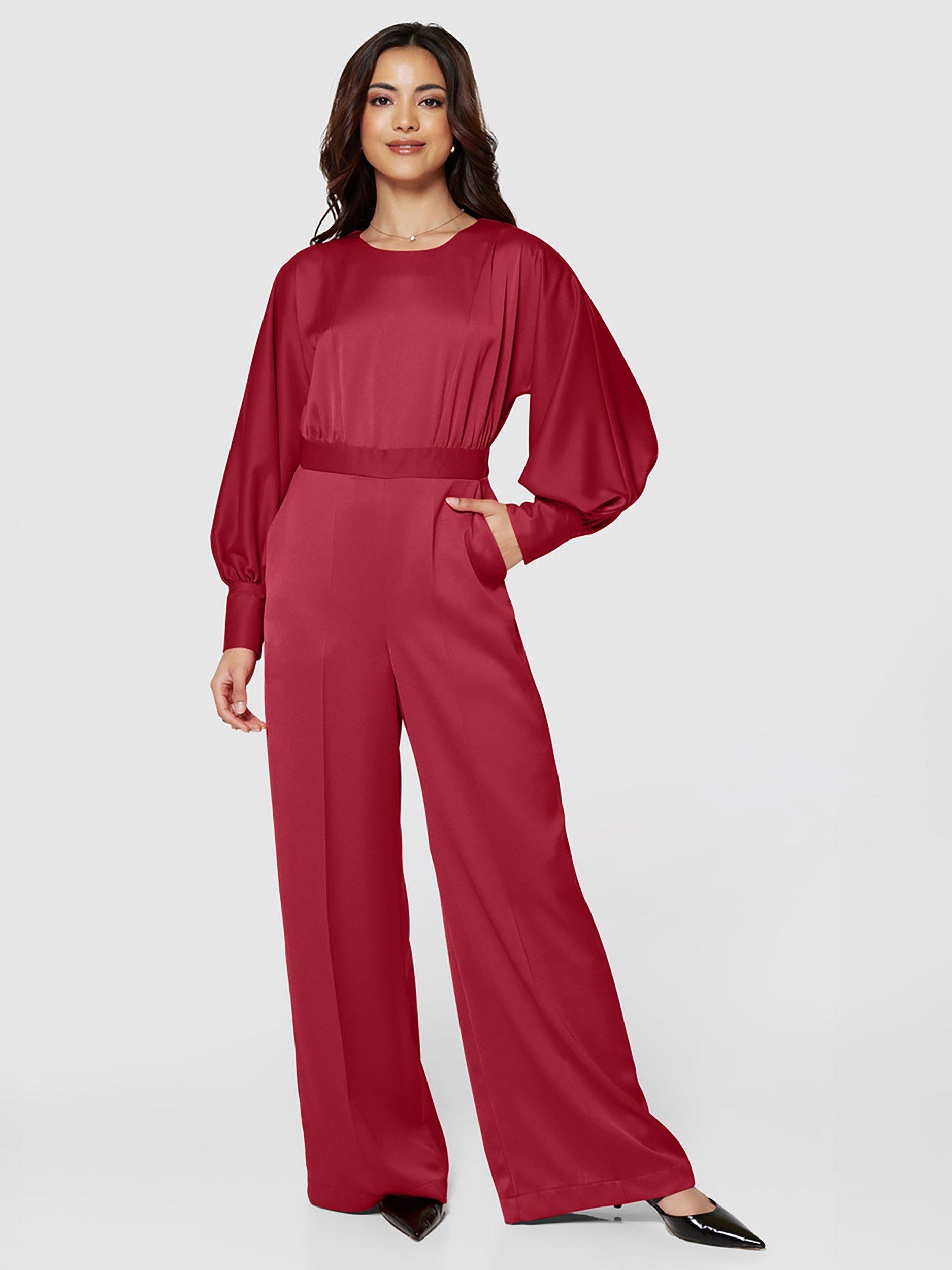 Product image 1 of 4, which shows Closet London Tailored Wide Leg Trousers, Red, 16