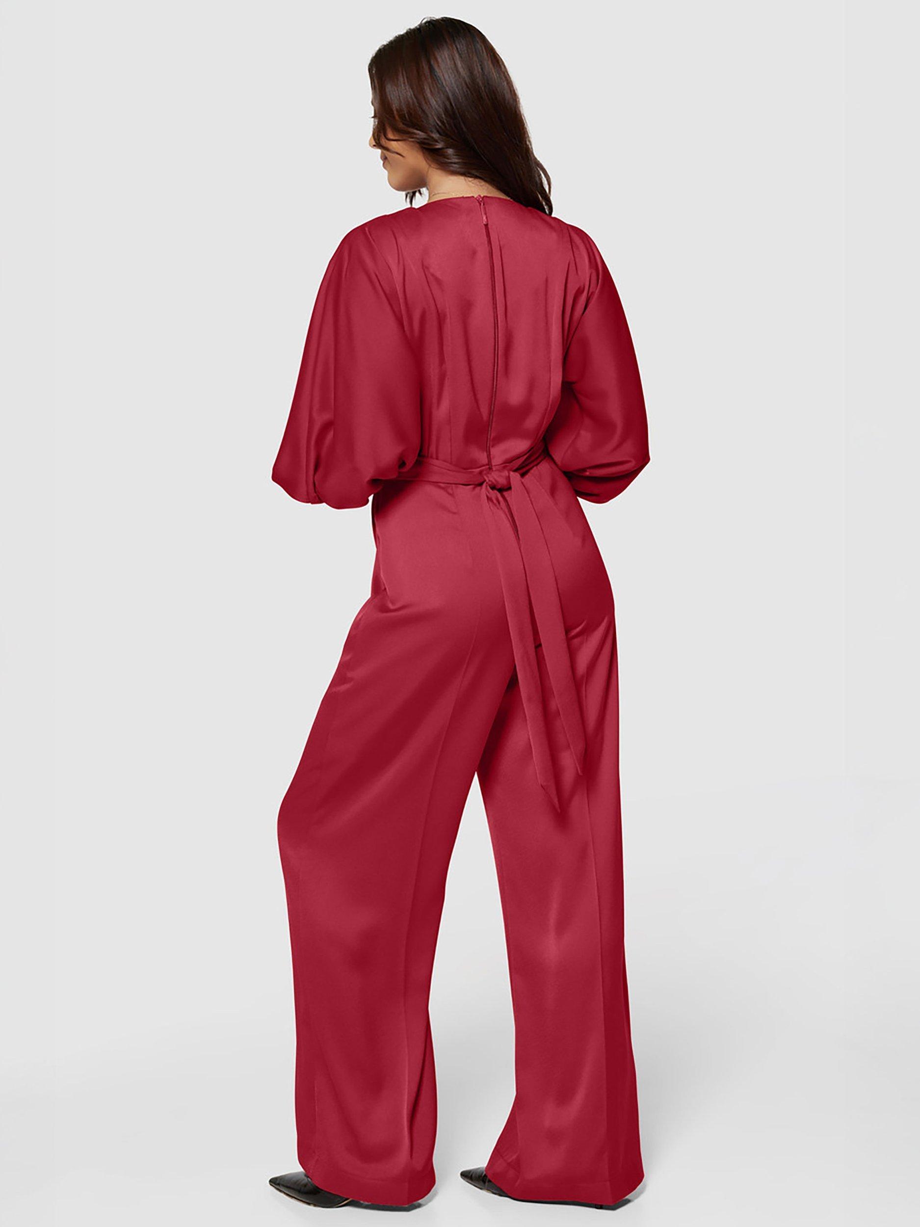 Product image 2 of 4, which shows Closet London Tailored Wide Leg Trousers, Red, 16