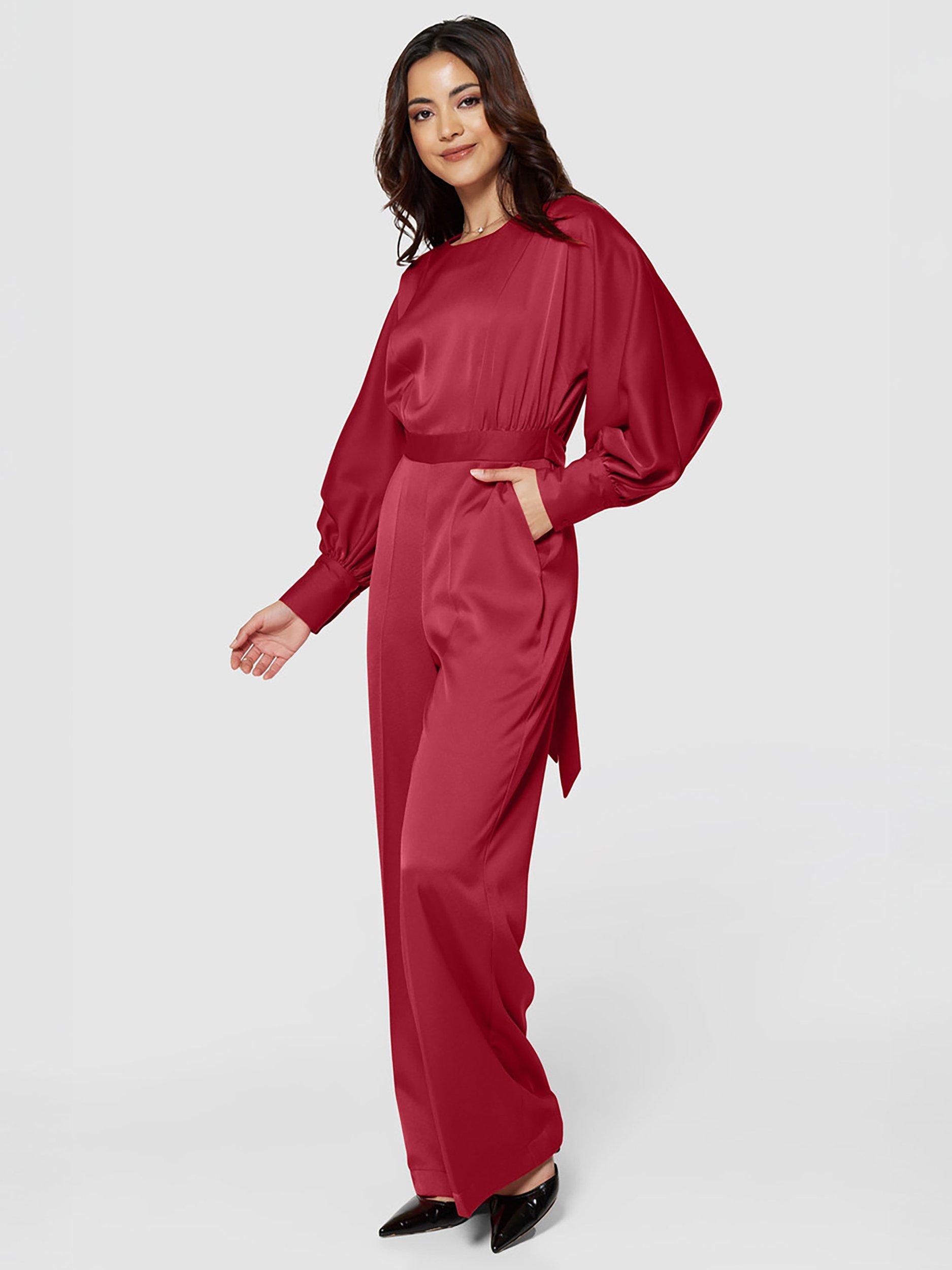 Product image 3 of 4, which shows Closet London Tailored Wide Leg Trousers, Red, 16