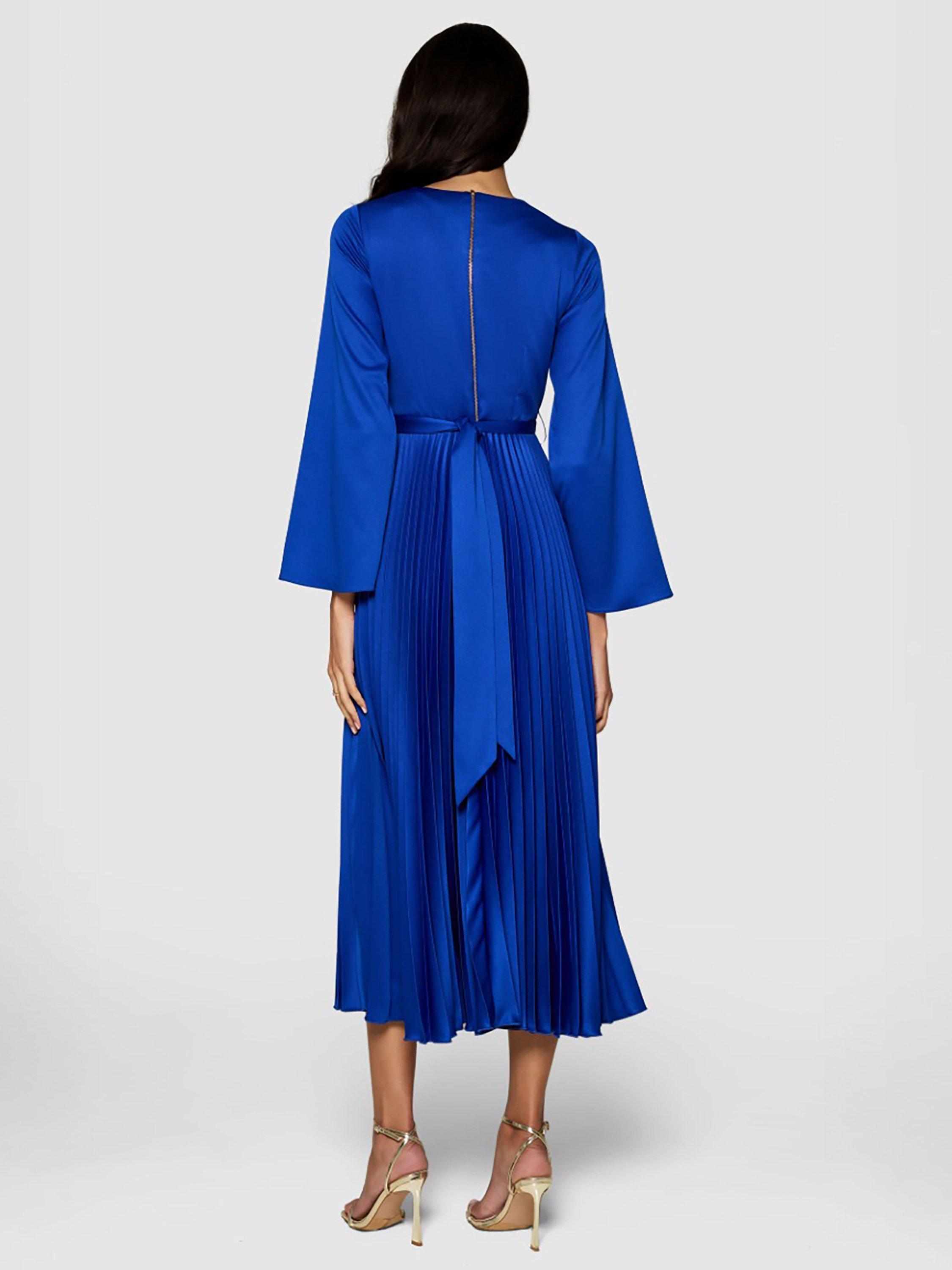 Product image 2 of 5, which shows Closet London Tie Waist Pleated Dress, Blue, 8