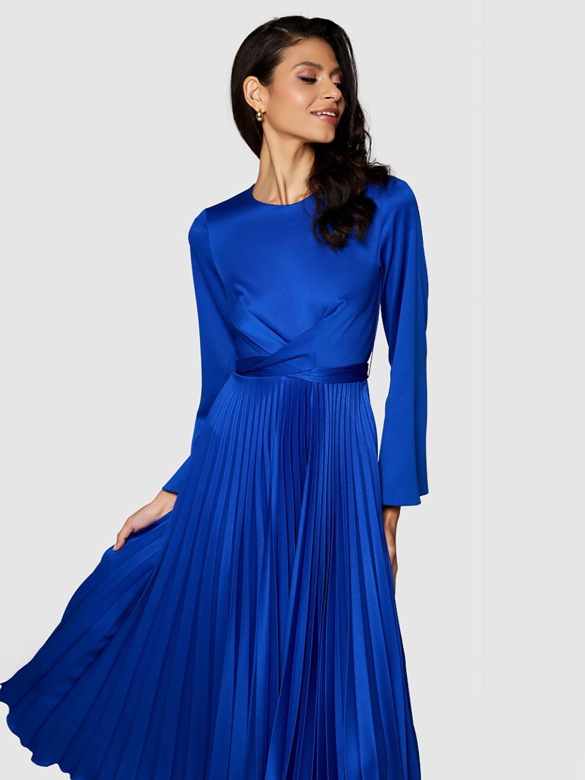 Product image 5 of 5, which shows Closet London Tie Waist Pleated Dress, Blue, 8