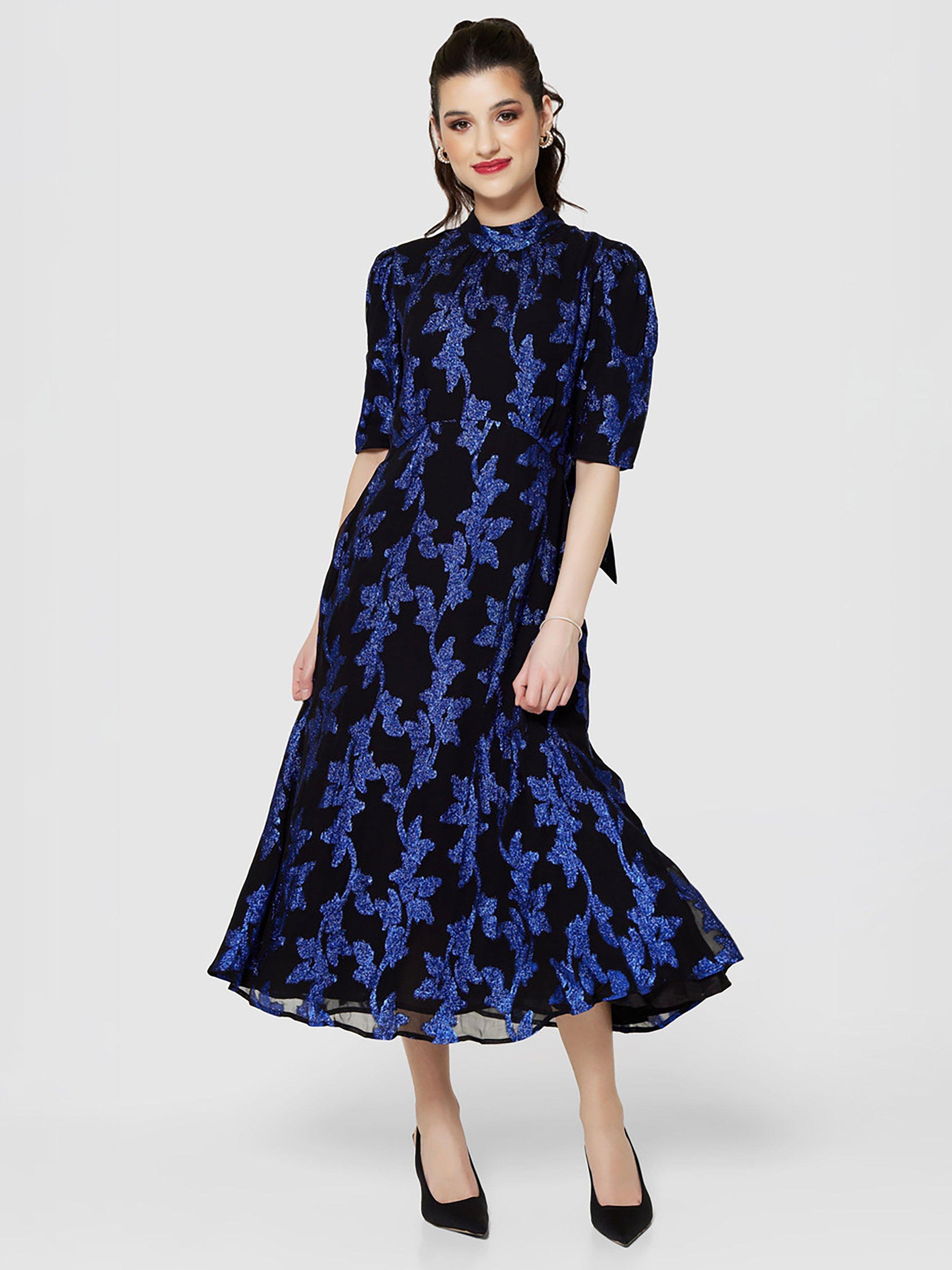 Closet London Jacquard Tie Back Dress, Blue