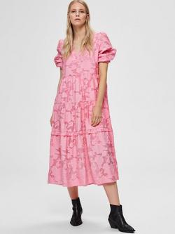 Selected Sadie Floral Textured Dress, Pink, Pink