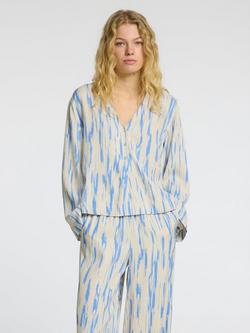 Selected Baela Abstract V-Neck Blouse containing LENZING™ ECOVERO™ Viscose, Birch