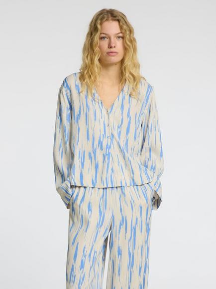 Selected Baela Abstract V-Neck Blouse containing LENZING™ ECOVERO™ Viscose, Birch