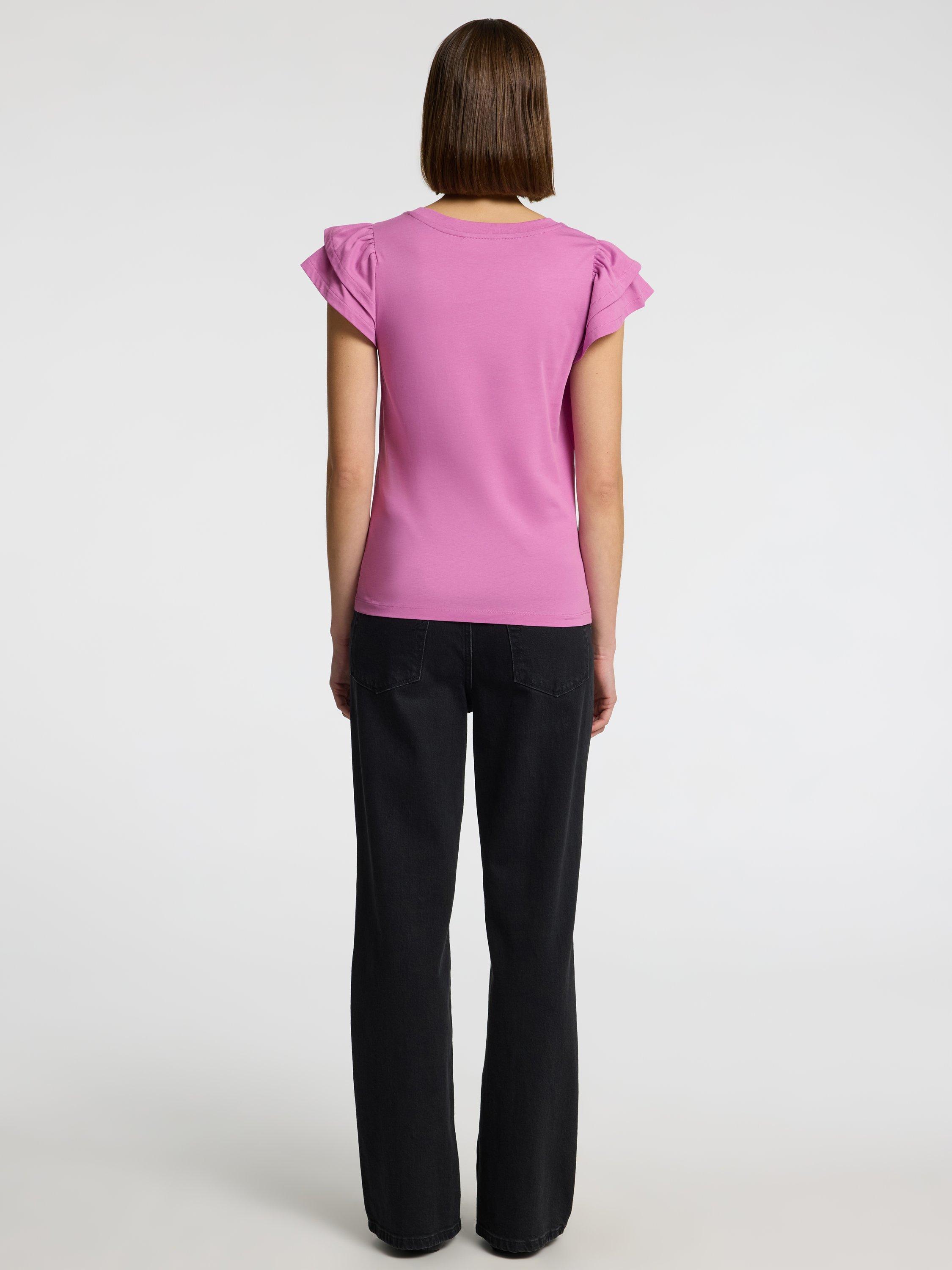 Product image 3 of 5, which shows Selected Camila Pure Organic Cotton Ruffle Sleeve Top, Pink, S