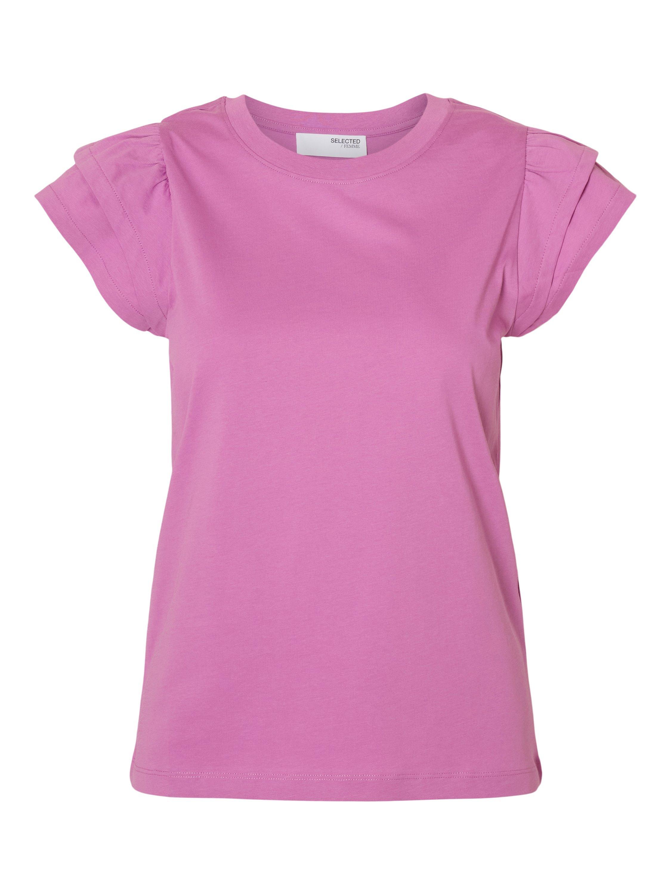 Product image 5 of 5, which shows Selected Camila Pure Organic Cotton Ruffle Sleeve Top, Pink, S
