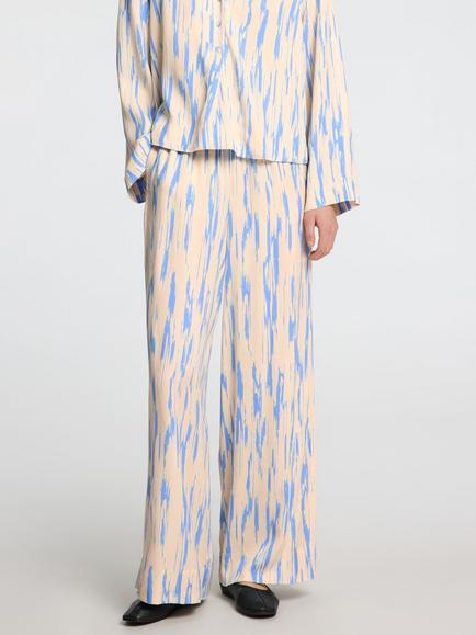 Selected Baela Abstract Elasticated Waist Wide Leg Trousers containing LENZING™ ECOVERO™ Viscose, Birch