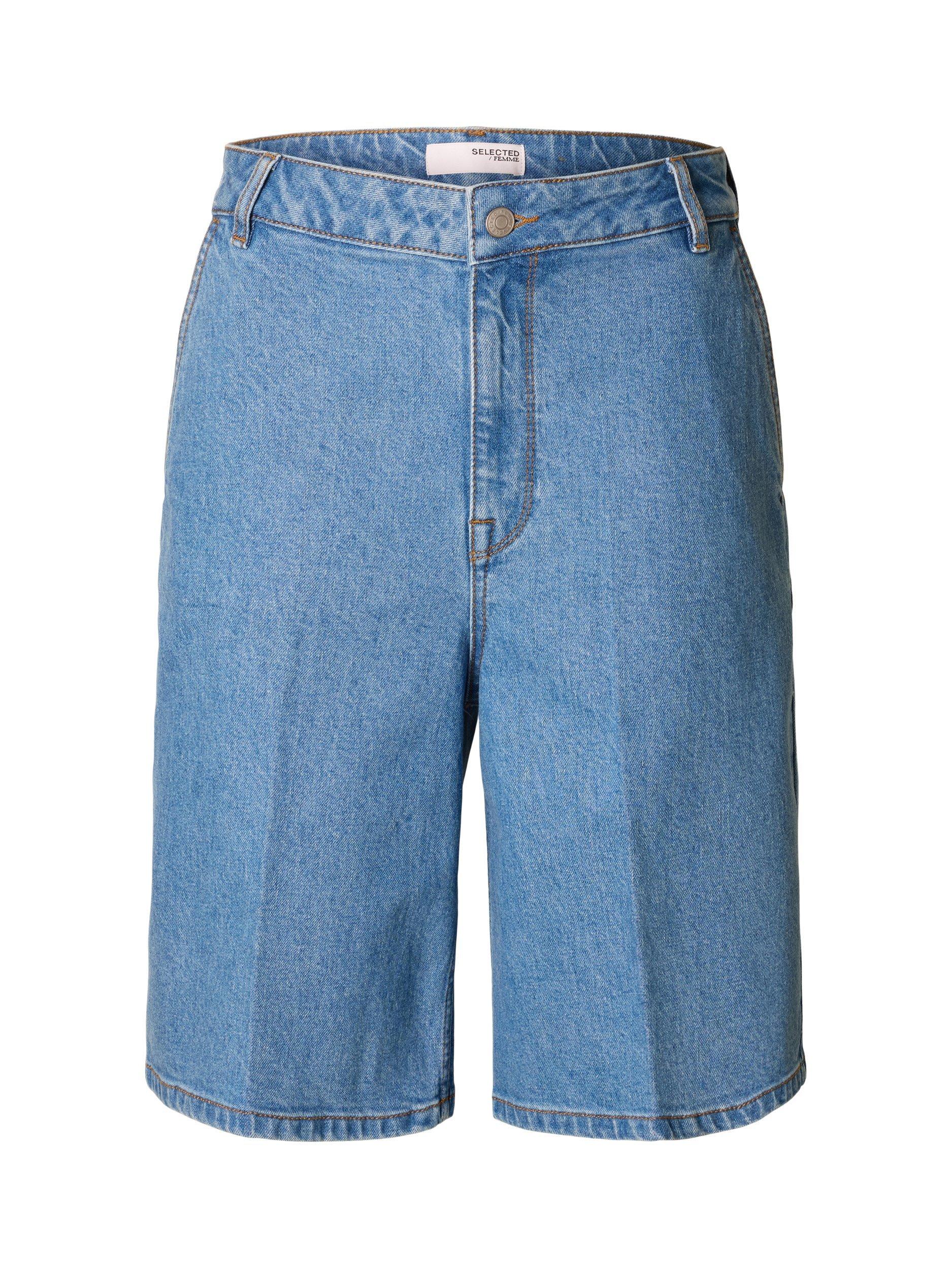 Product image 1 of 1, which shows SELECTED FEMME Evelyn Organic Cotton Rich Denim Bermuda Shorts, Blue, 34