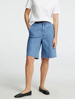 Selected Evelyn Organic Cotton Rich Denim Bermuda Shorts, Blue - view 2, Blue