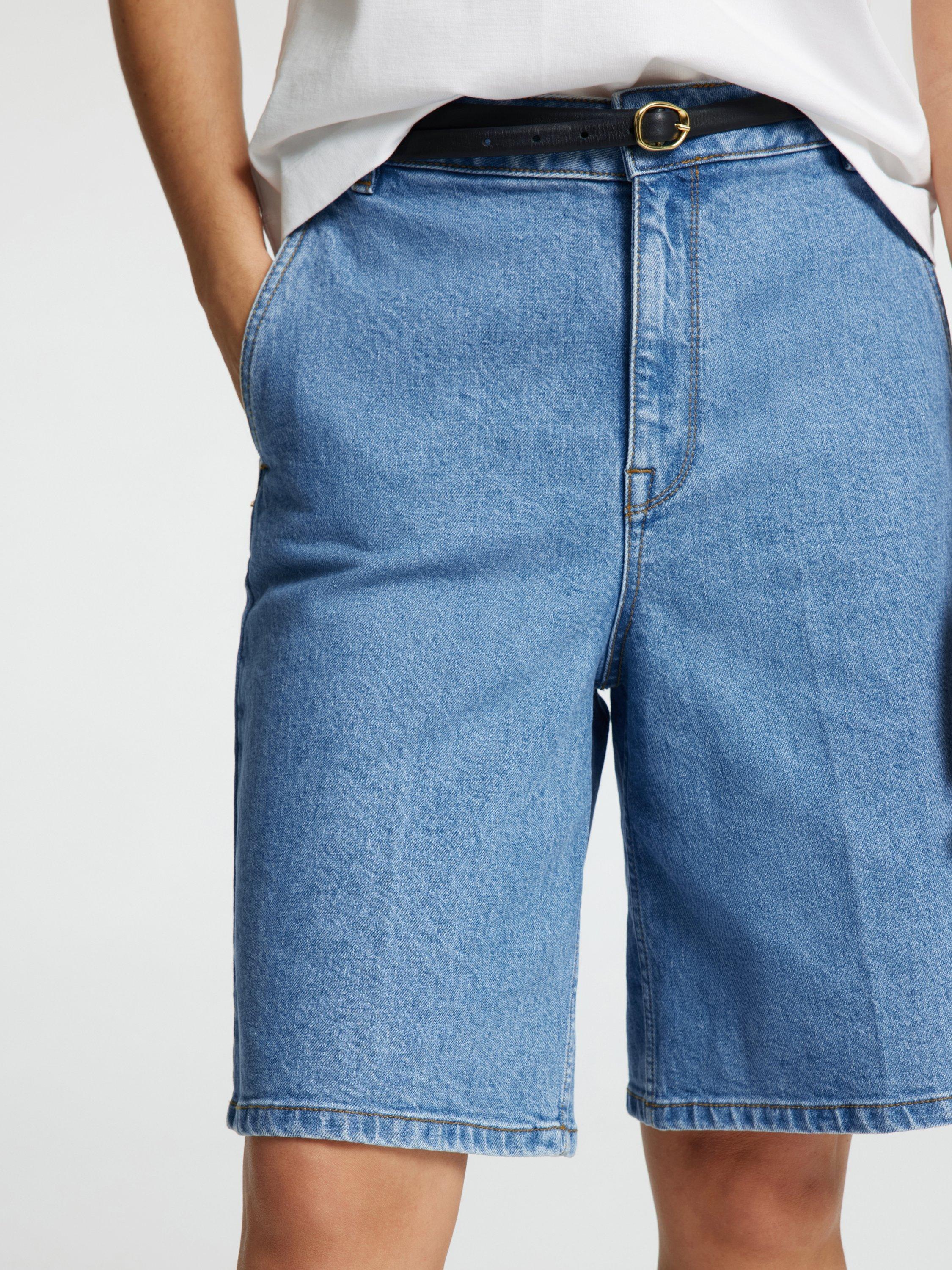 Product image 3 of 6, which shows Selected Evelyn Organic Cotton Rich Denim Bermuda Shorts, Blue, 36