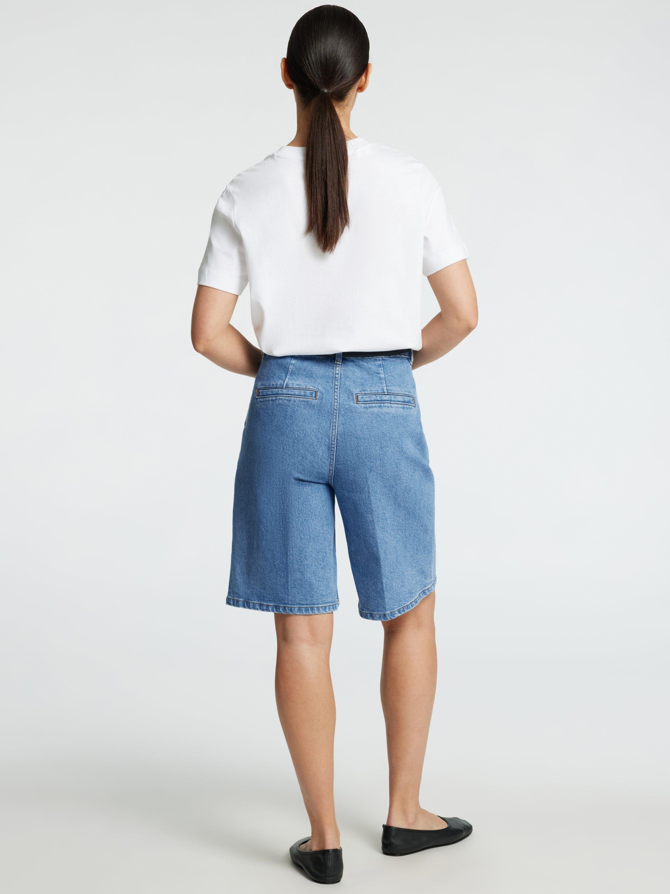 Product image 4 of 6, which shows Selected Evelyn Organic Cotton Rich Denim Bermuda Shorts, Blue, 36