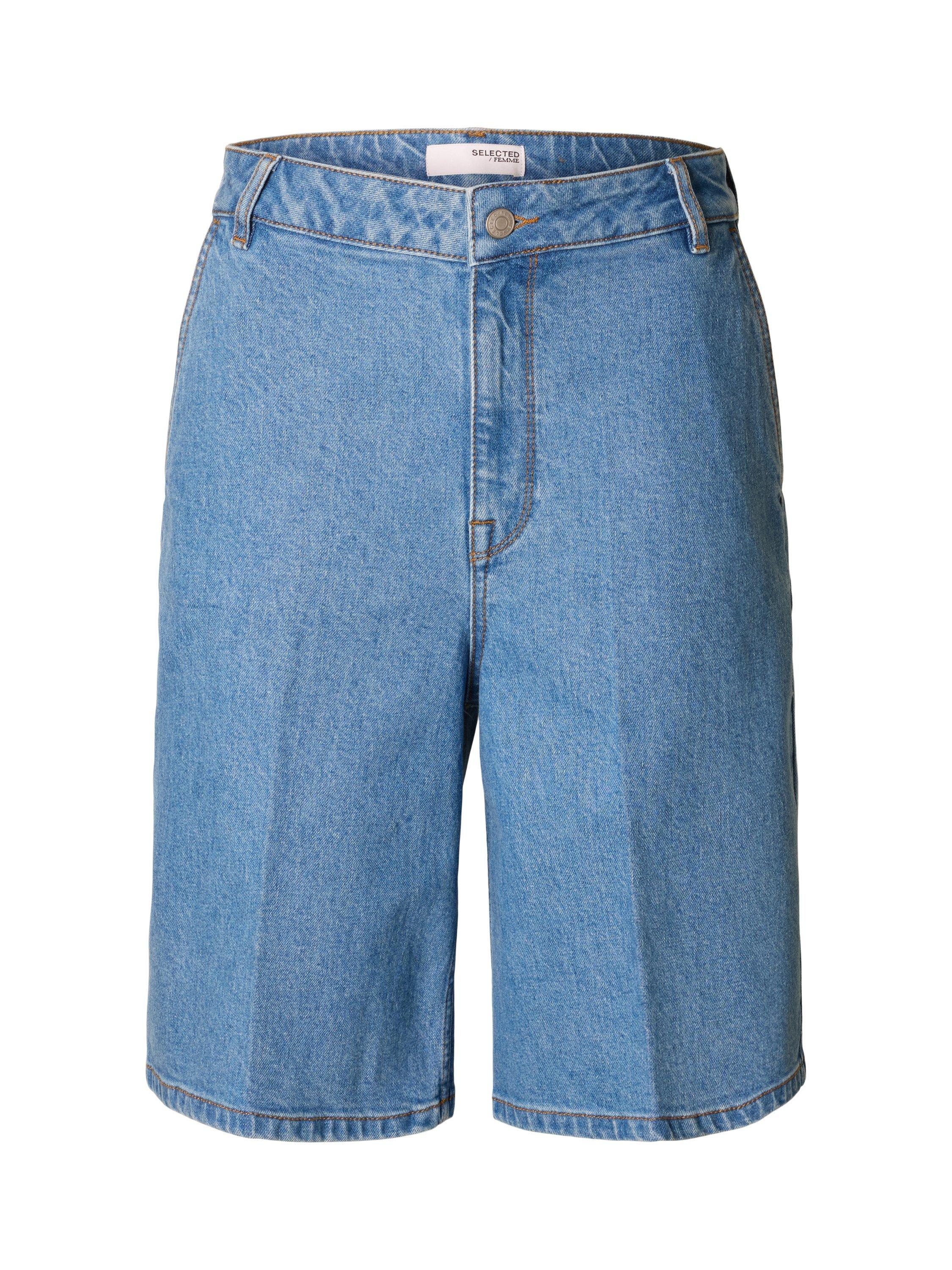 Product image 5 of 6, which shows Selected Evelyn Organic Cotton Rich Denim Bermuda Shorts, Blue, 36