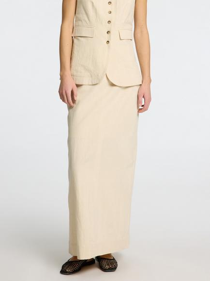 Selected Iluna Linen Rich Maxi Skirt, Cream - view 2, Cream