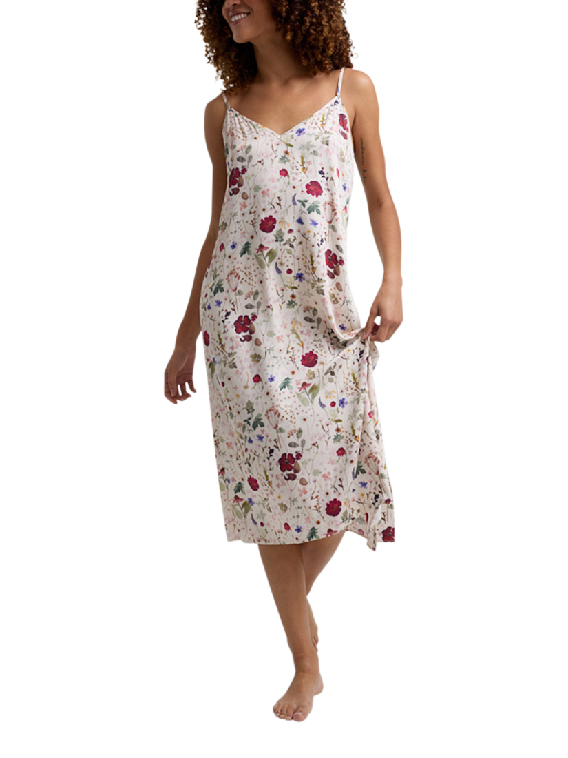 Product image 1 of 6, which shows Lily and Lionel Rosie Pressed Floral Satin Nightdress, Cream, S