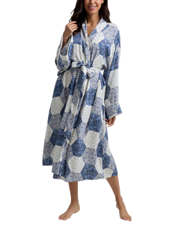 Lily and Lionel Corina Pressed Floral Dressing Gown, Blue - view 2, Blue