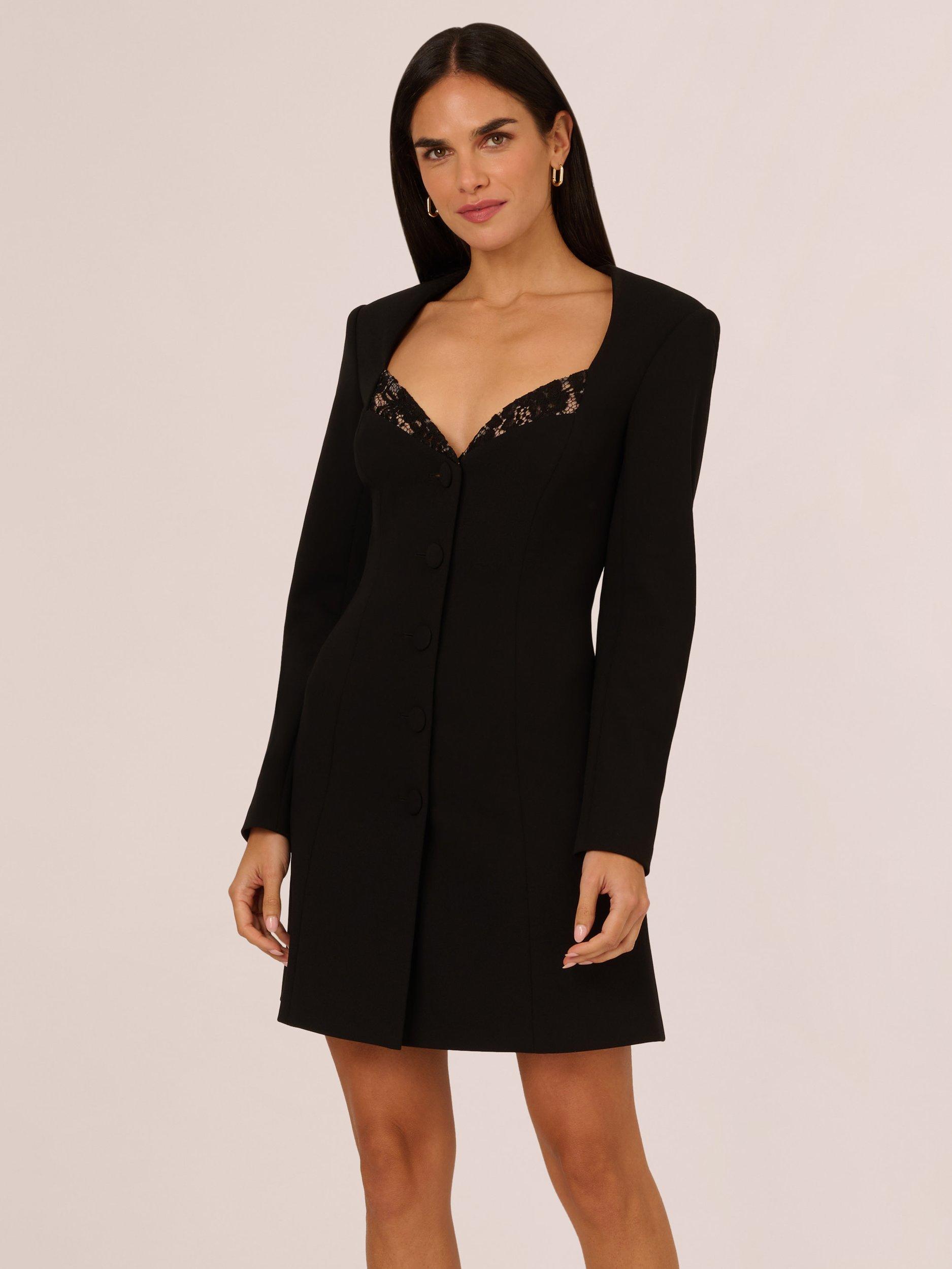 Product image 1 of 8, which shows Adrianna by Adrianna Papell Knit Crepe Blazer Dress, Black, 8