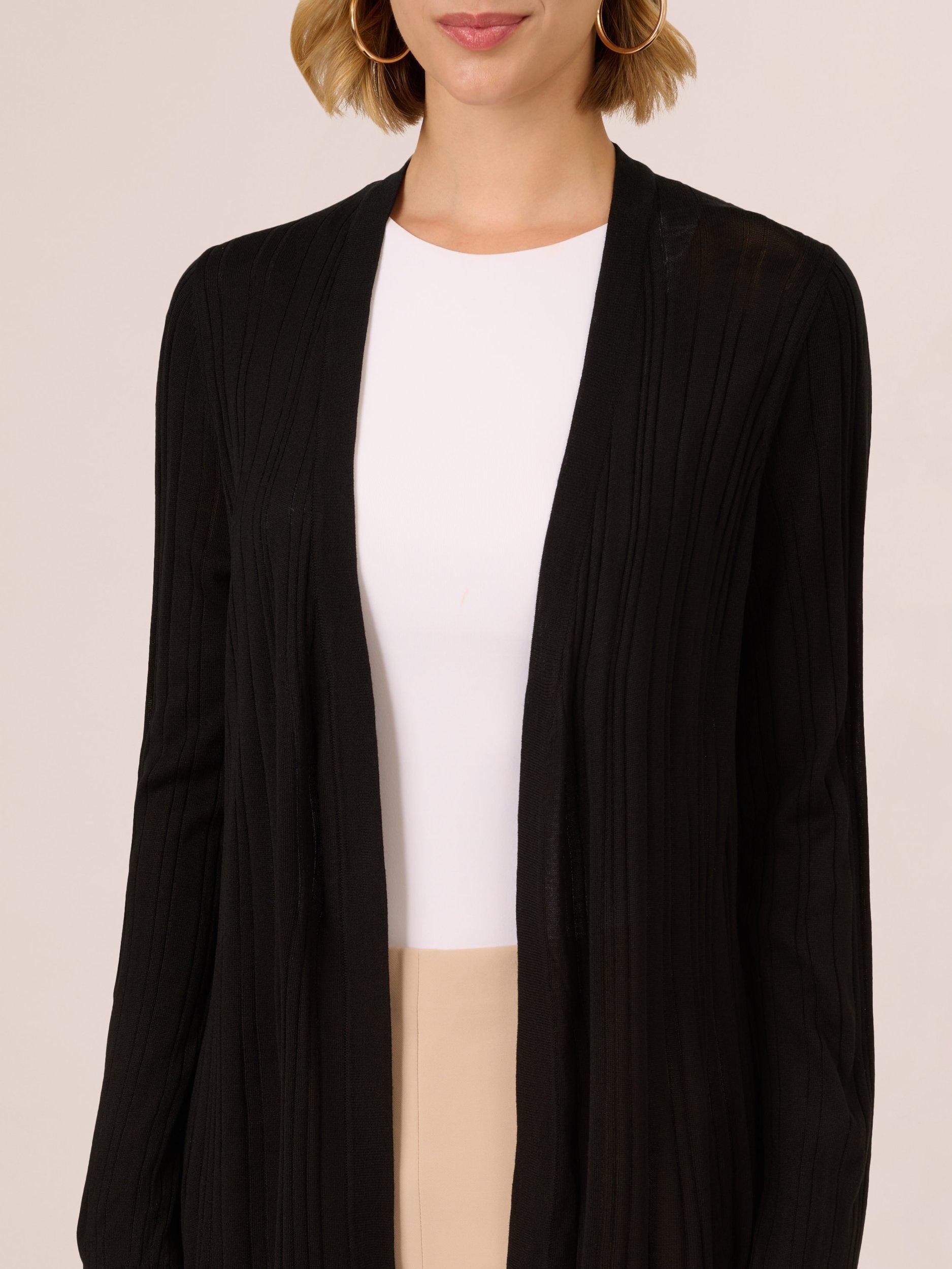 Product image 4 of 7, which shows Adrianna Papell V-Neck Vertical Rib Lightweight Duster Cardigan, Black, L
