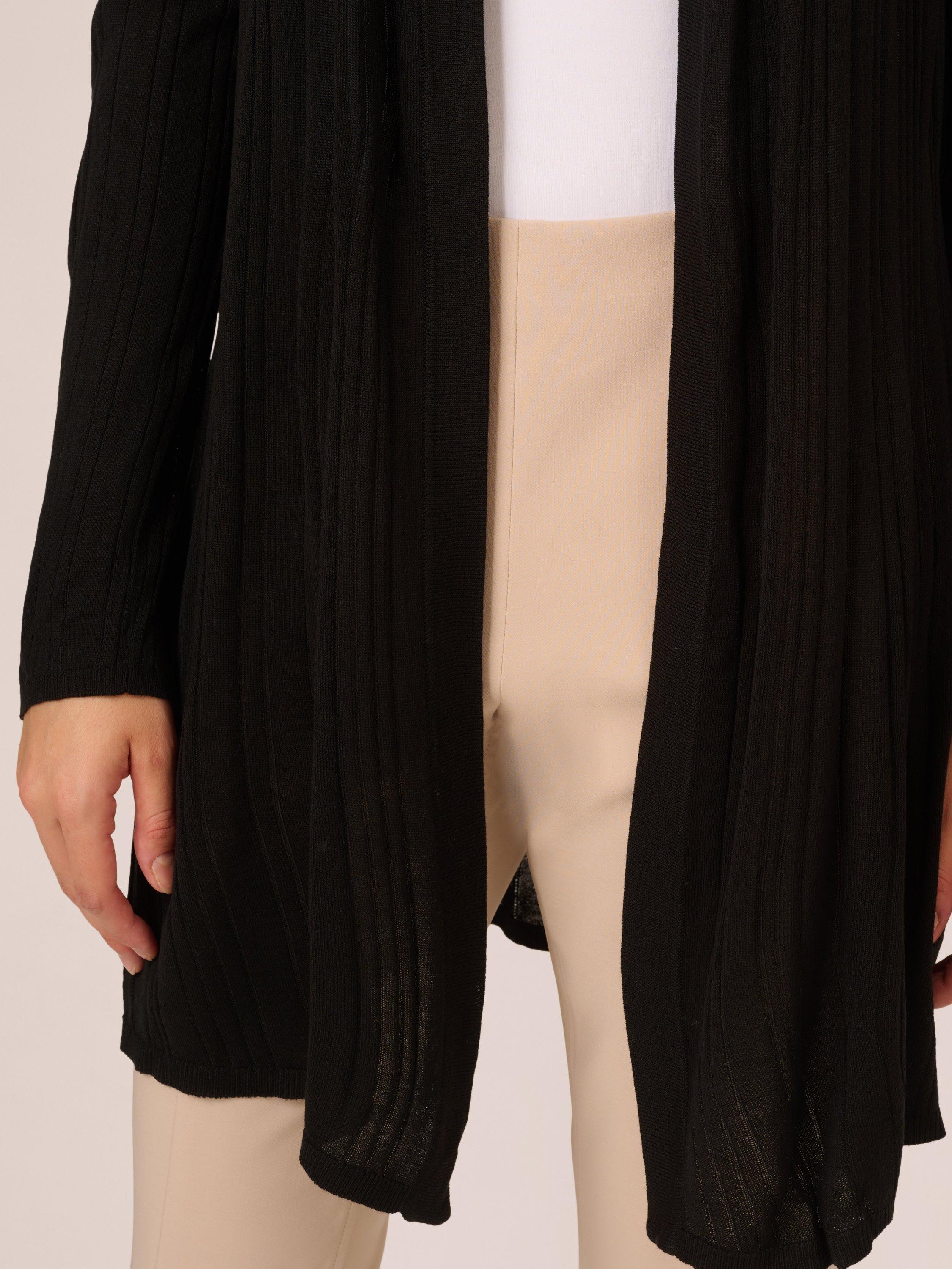 Product image 5 of 7, which shows Adrianna Papell V-Neck Vertical Rib Lightweight Duster Cardigan, Black, L