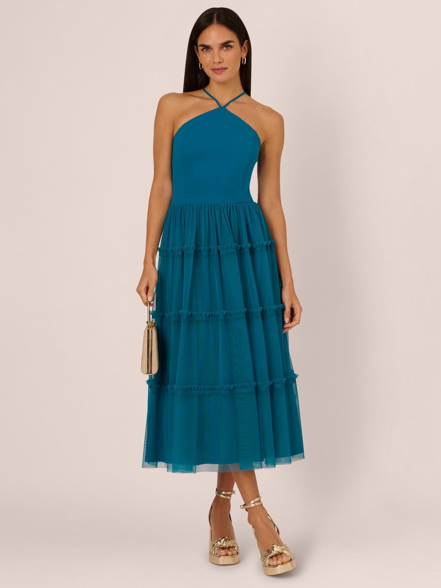 【海外限定】AdriannaPapell ドレス☆Adrianna by Knit Mesh Hal Adrianna by Adrianna Papell Knit Mesh Halterneck Dress, Peacock