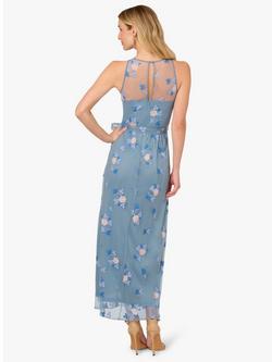 Adrianna Papell Embroidered Halterneck Maxi Dress, French Blue/Multi - view 2, French Blue/Multi