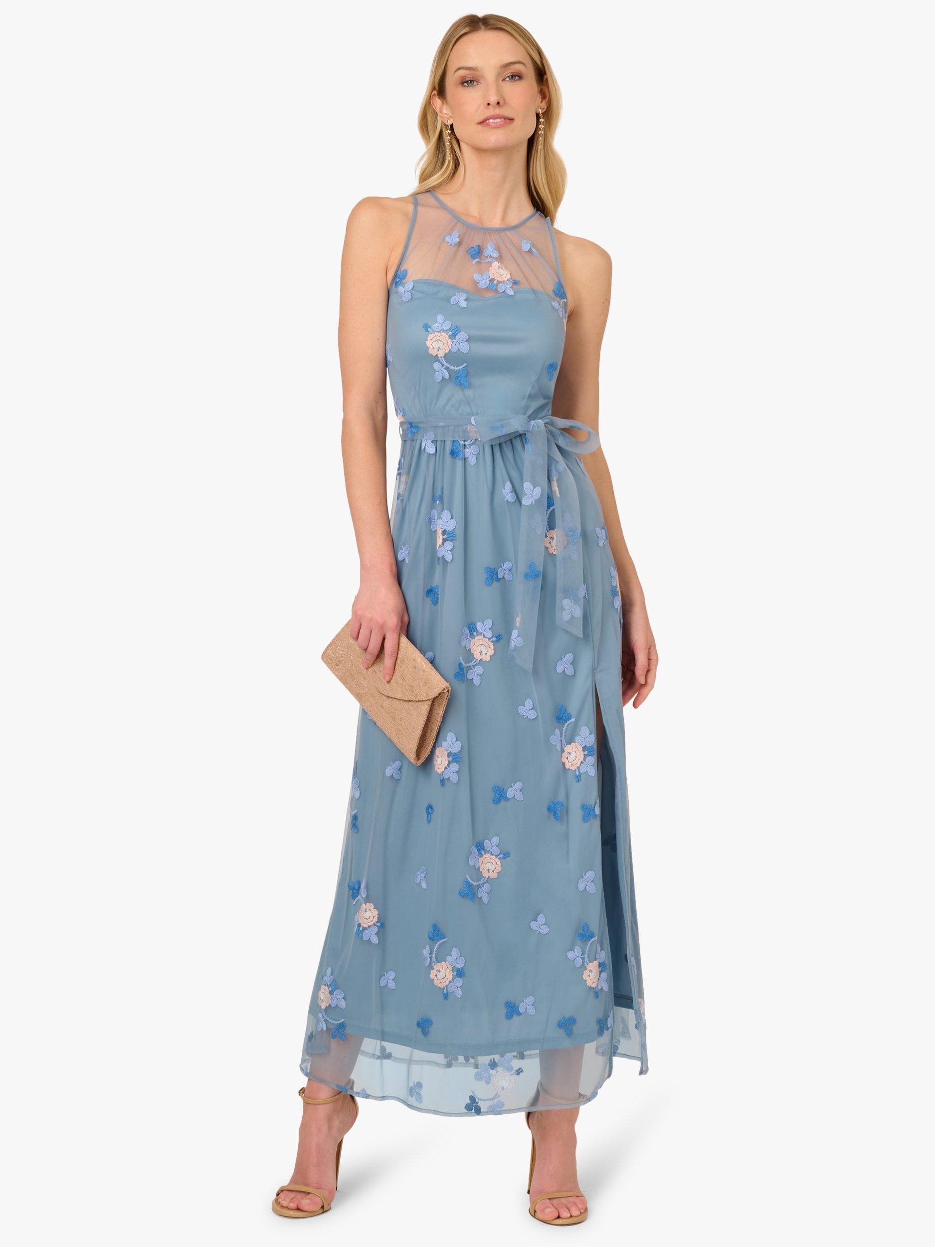 Product image 3 of 6, which shows Adrianna Papell Embroidered Halterneck Maxi Dress, French Blue/Multi, M