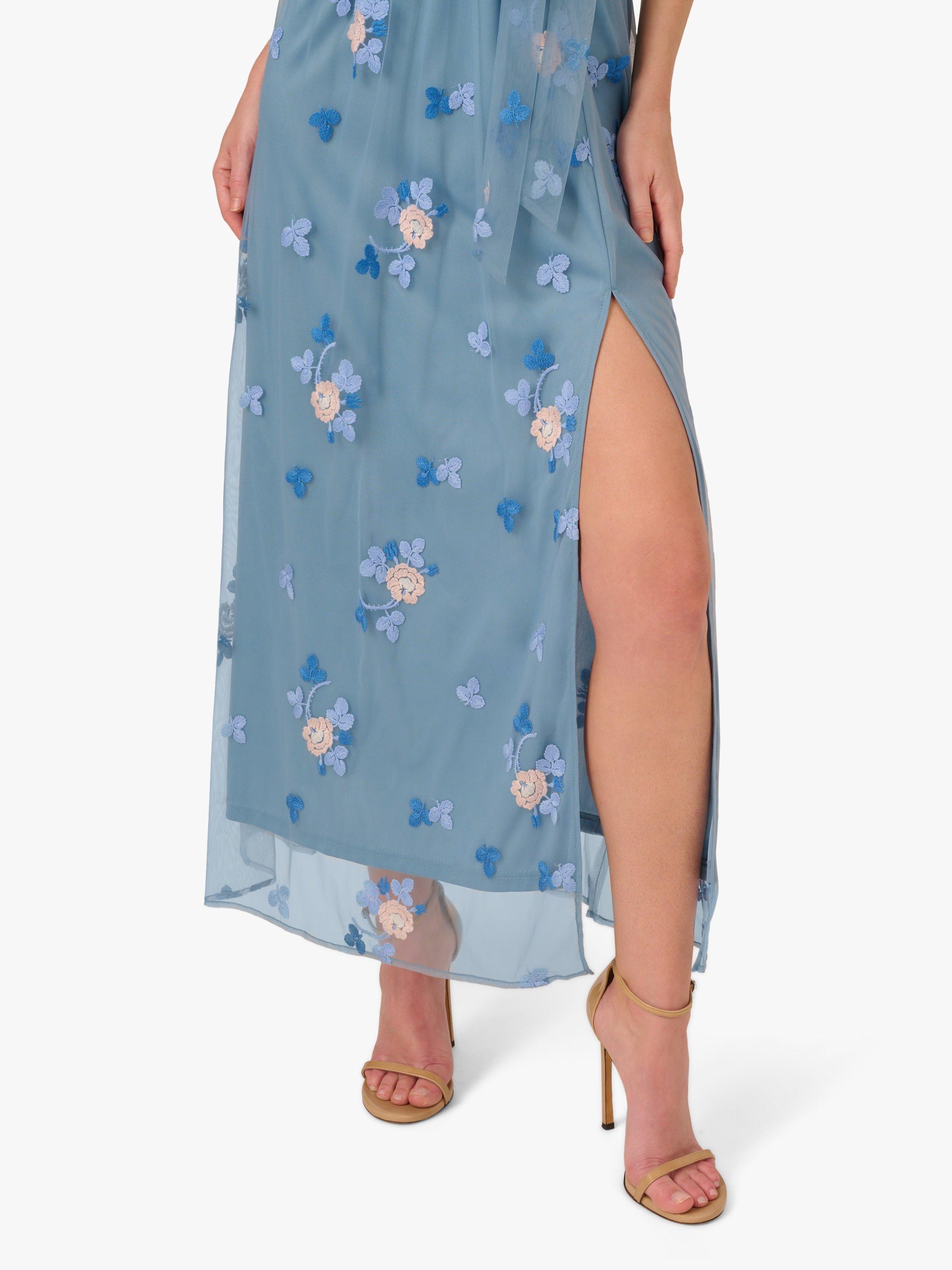 Product image 5 of 6, which shows Adrianna Papell Embroidered Halterneck Maxi Dress, French Blue/Multi, M