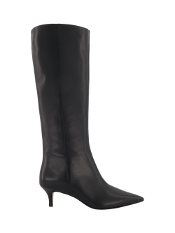 Dune London Smooth Wide Fit Kitten Heel Leather Knee High Boots, Black, Black