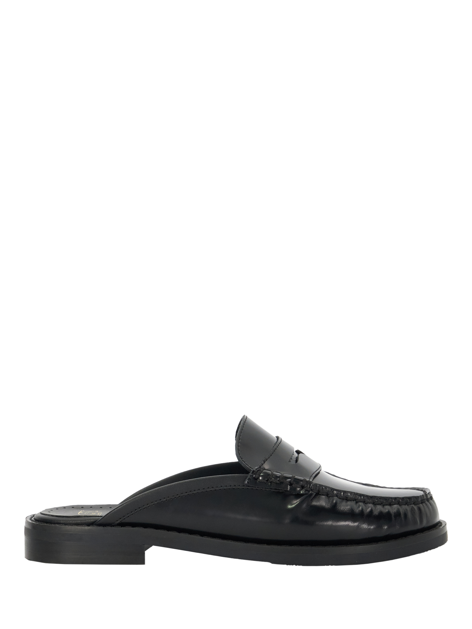 Product image 1 of 6, which shows Dune London Goya Leather Mule Loafers, Black, 3