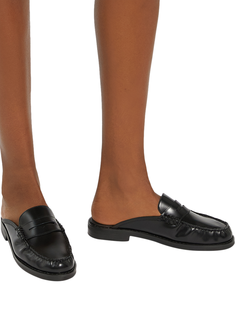 Product image 2 of 6, which shows Dune London Goya Leather Mule Loafers, Black, 3
