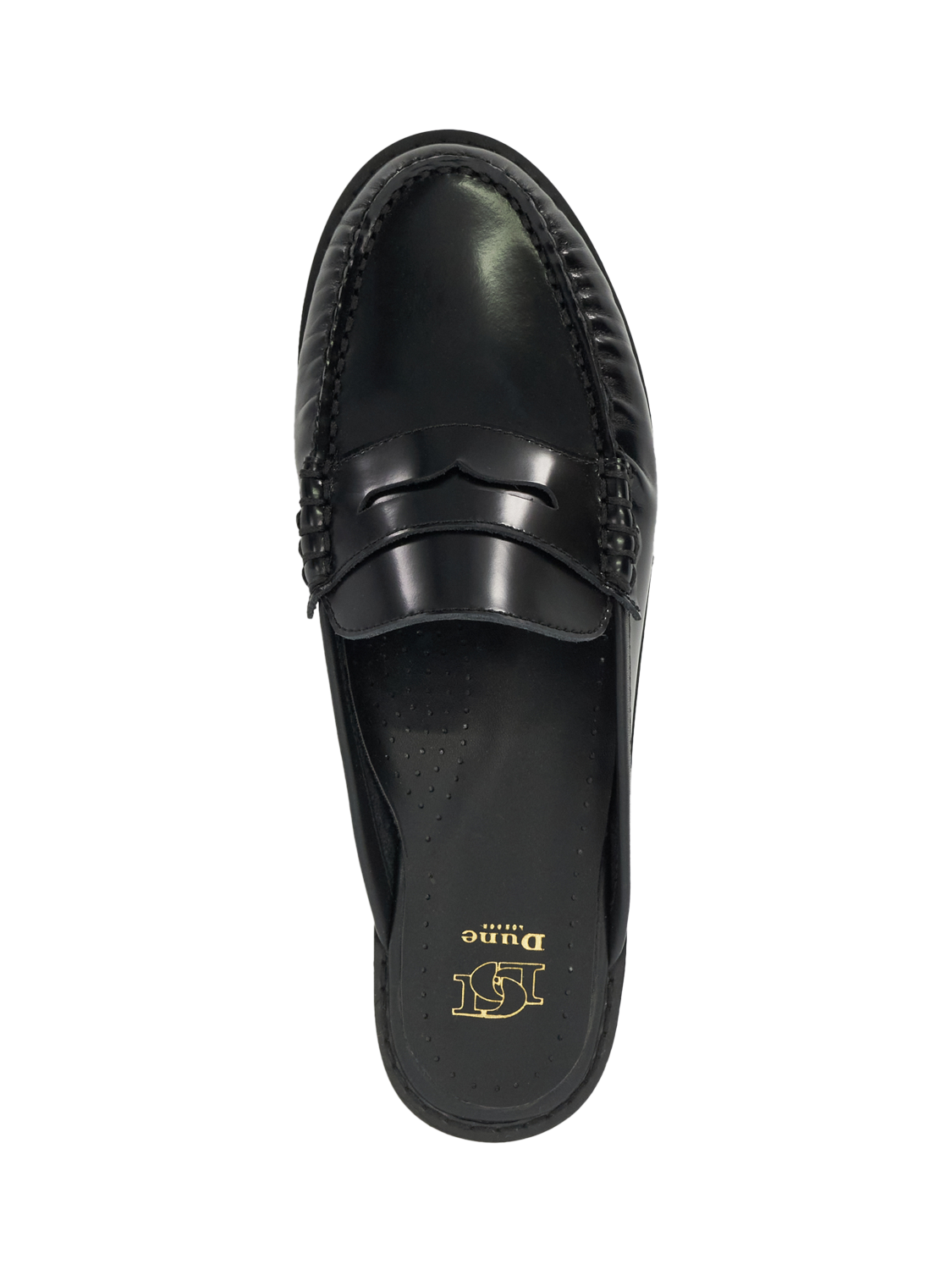Product image 3 of 6, which shows Dune London Goya Leather Mule Loafers, Black, 3