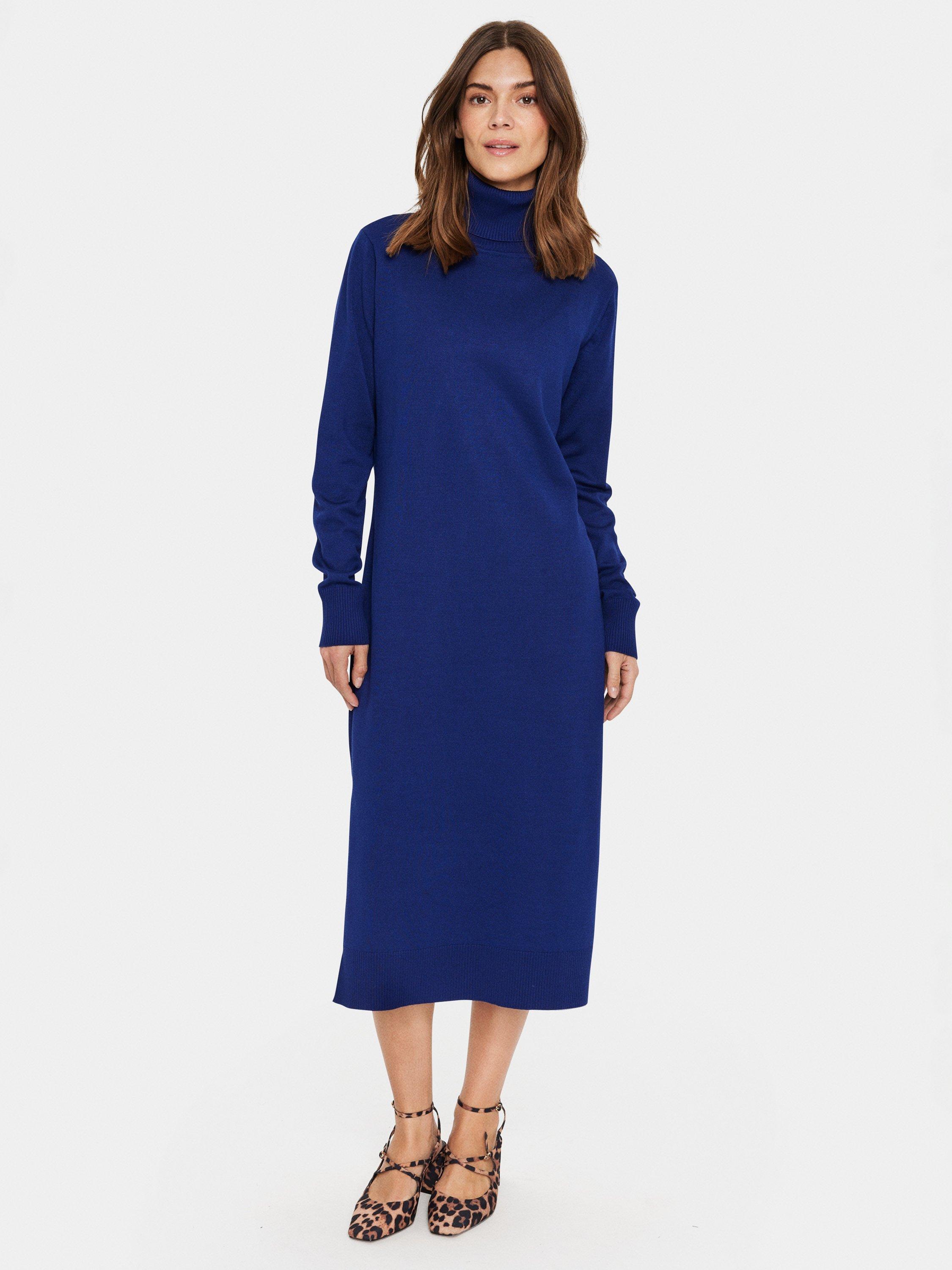Product image 1 of 5, which shows Saint Tropez Mila Roll Neck Midi Jumper Dress, Midnight Sail, S