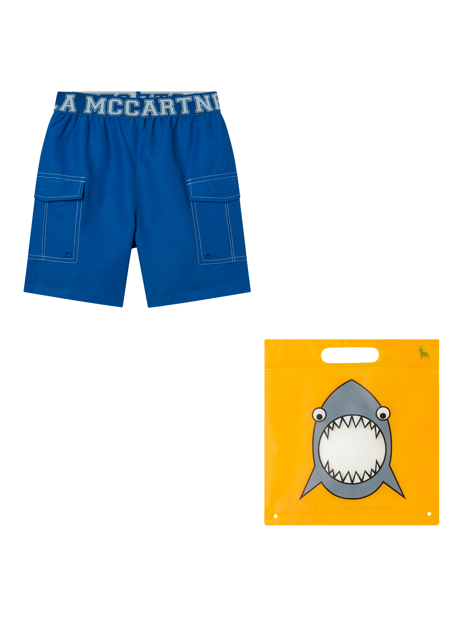 Product image 1 of 1, which shows Stella McCartney Kids Kids' Logo Swim Shorts, Blue, 2 years