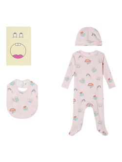 Stella McCartney Kids Baby Cotton Jersey Flower Sleepsuit, Hat & Bib Set, Pink, 