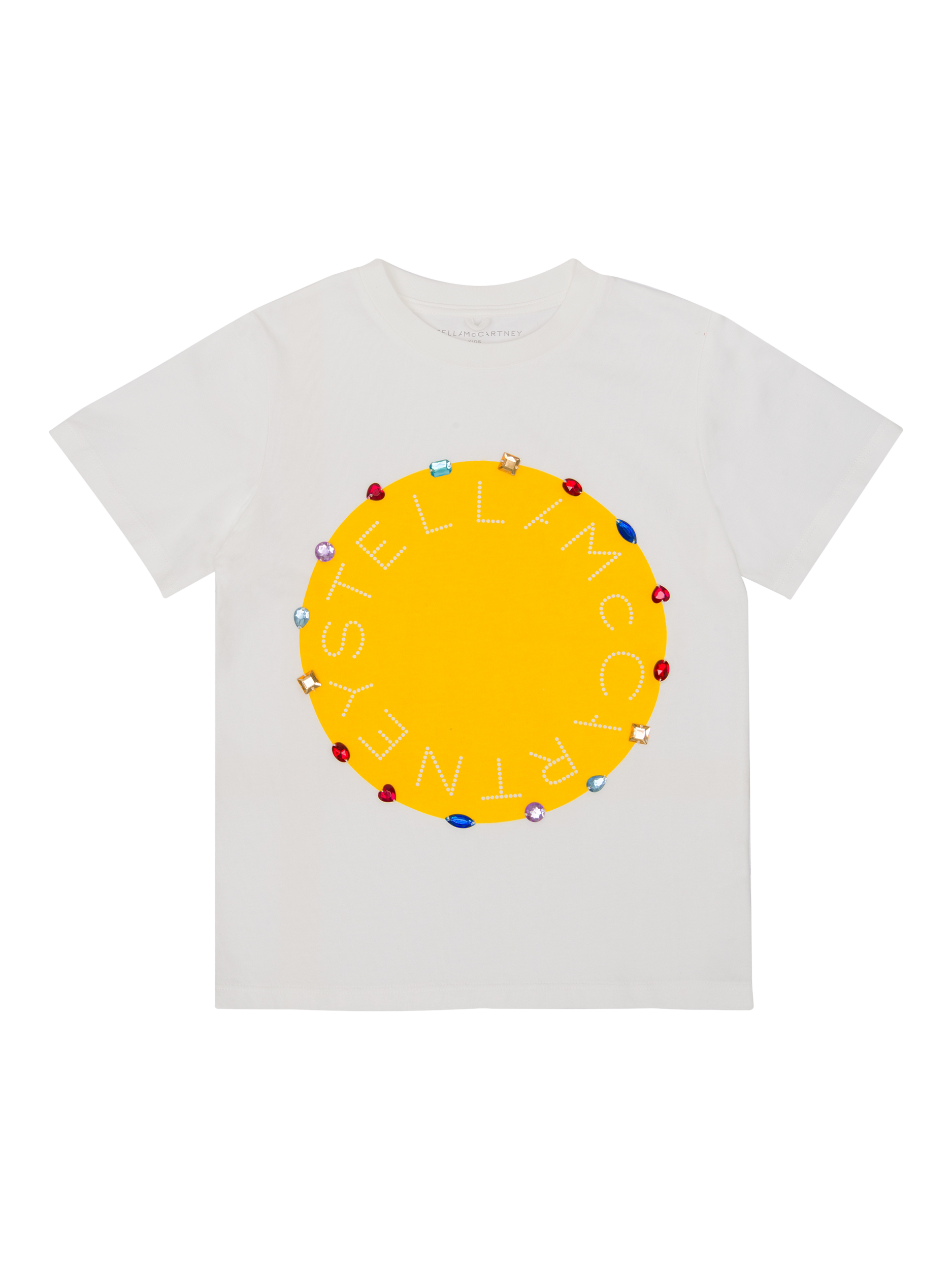 Product image 1 of 1, which shows Stella McCartney Kids Kids' Cotton Logo Disc Embellished T-Shirt, White, 5 years