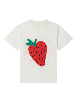 Stella McCartney Kids Kids' Cotton Strawberry Logo T-Shirt, White, White