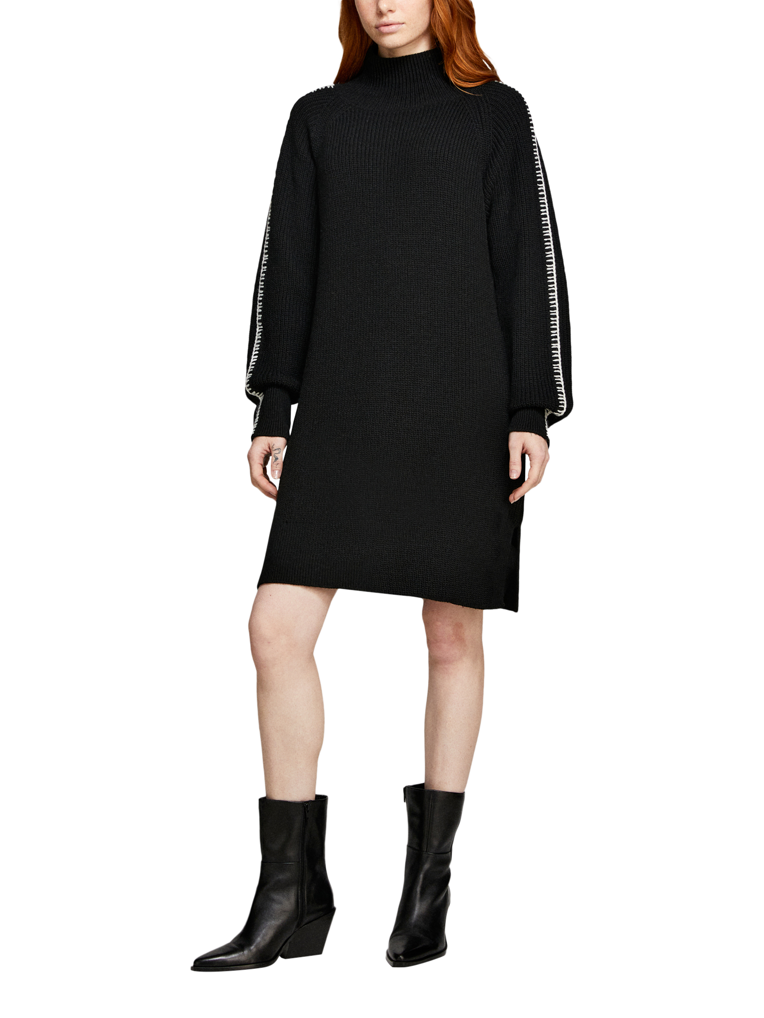 Product image 1 of 3, which shows SISLEY Contrast Stripe Jumper Dress, Black/White, XS